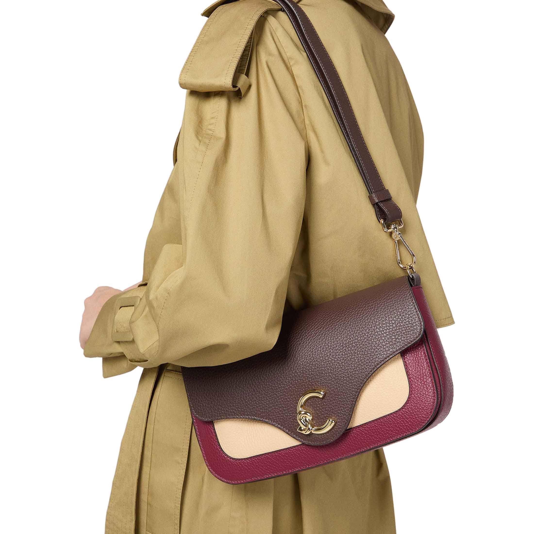 Coccinelle borsa a mano c-me tricolor in pelle con grana da donna