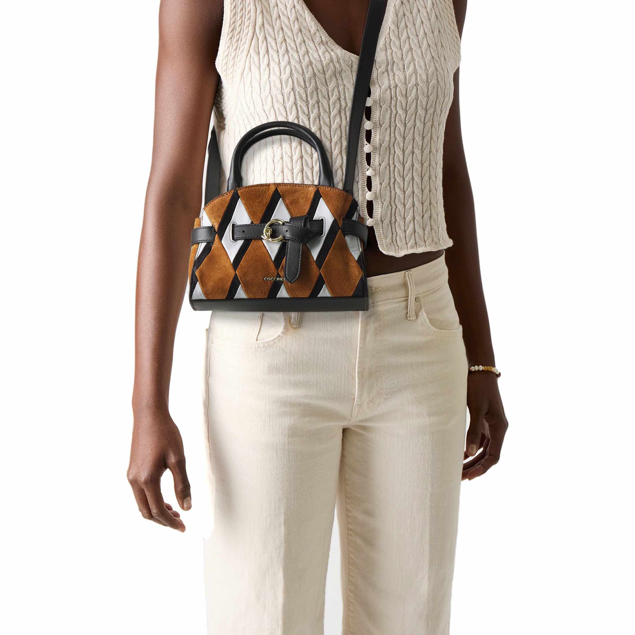 Coccinelle borsa a mano sabine small multicolor in camoscio da donna