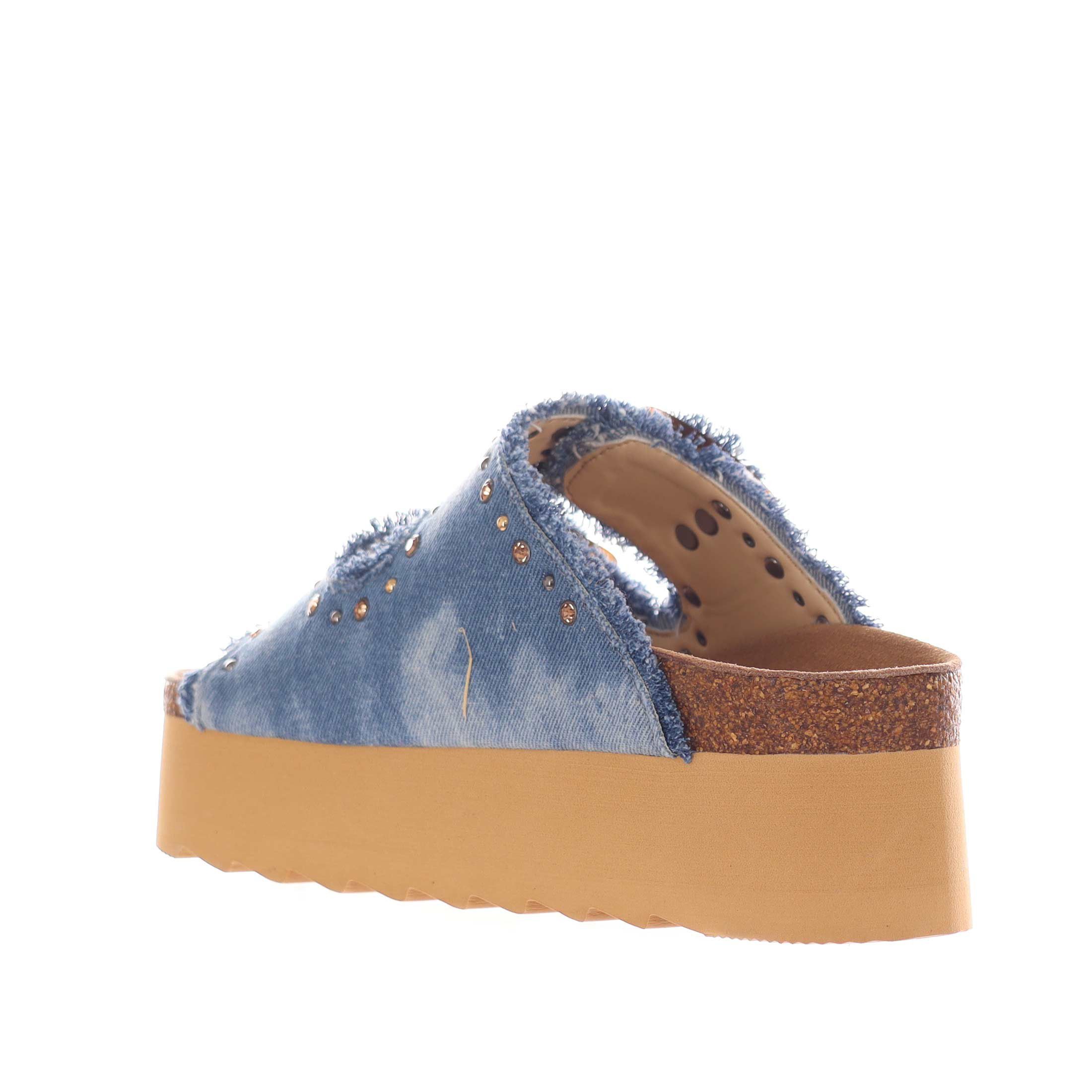 Colors of california sandalo platform in denim con strass da donna