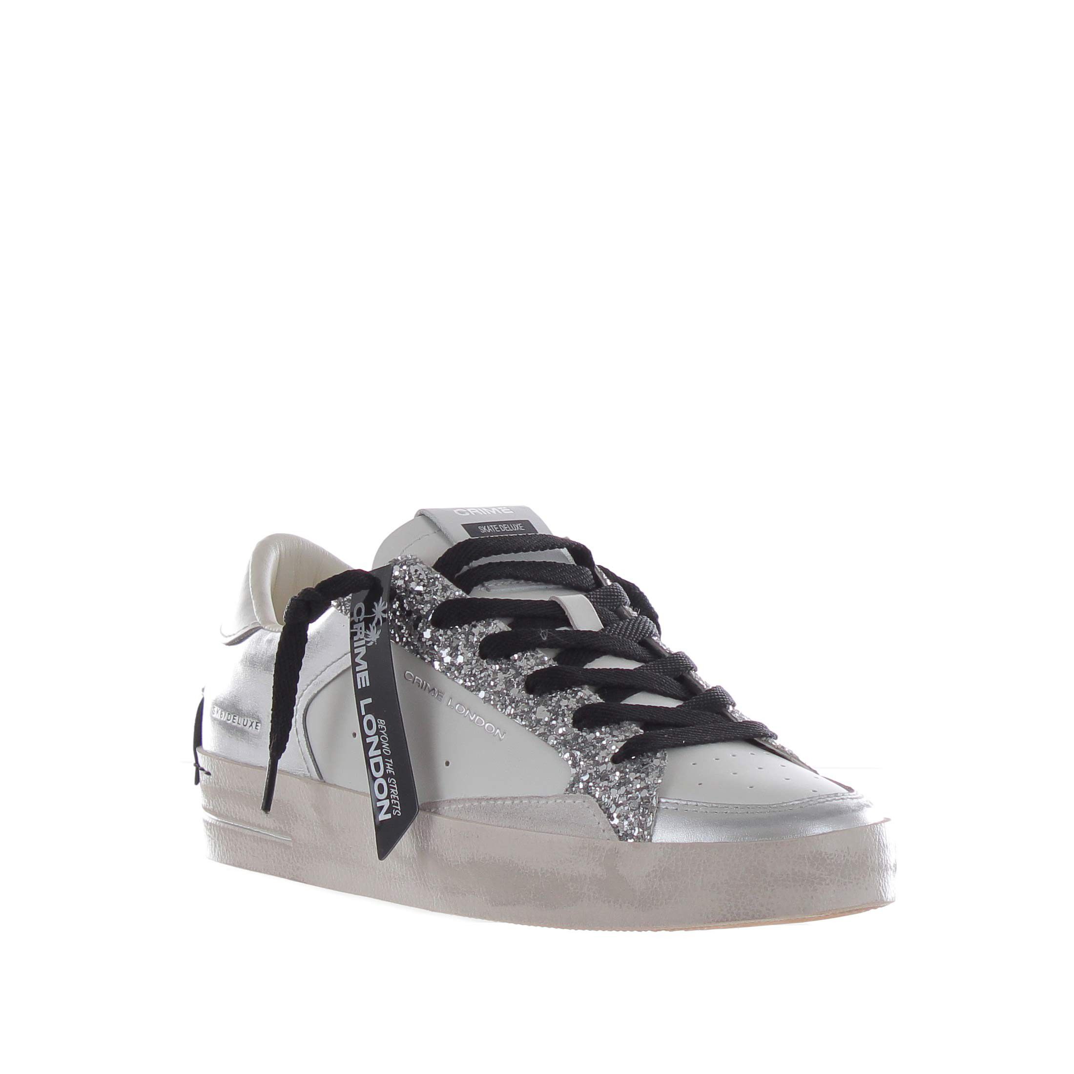 Crime london sneaker sk8 deluxe in pelle con glitter da donna
