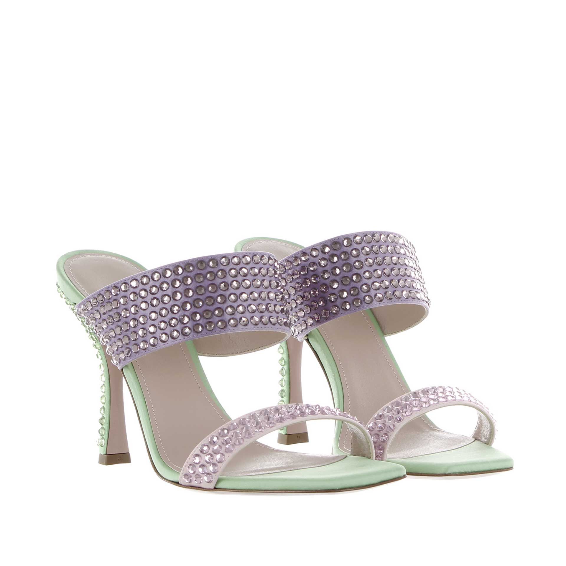 Gedebe mules in satin con cristalli da donna