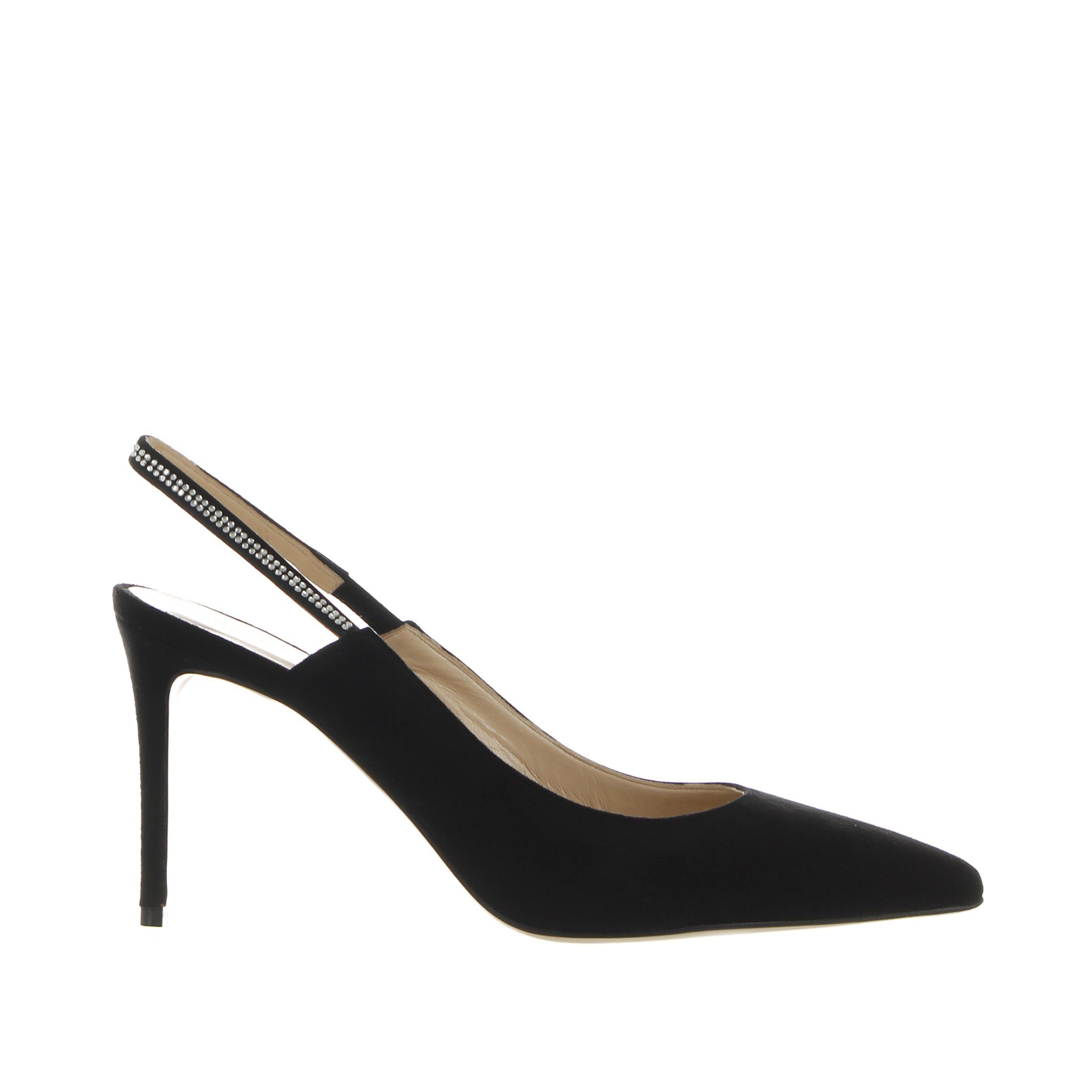 Gianmarco f. décolleté a punta slingback in suede con strass da donna