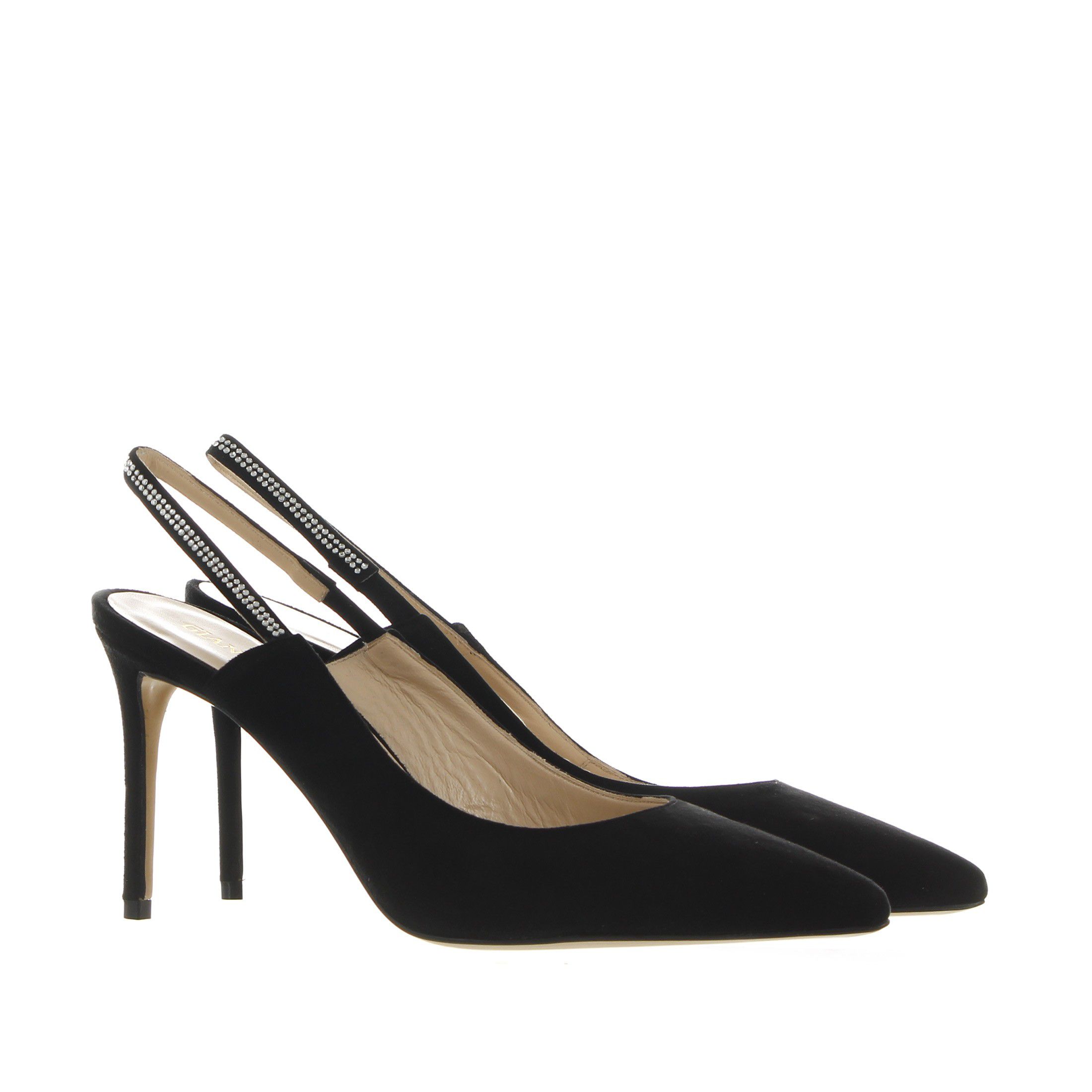 Gianmarco f. décolleté a punta slingback in suede con strass da donna