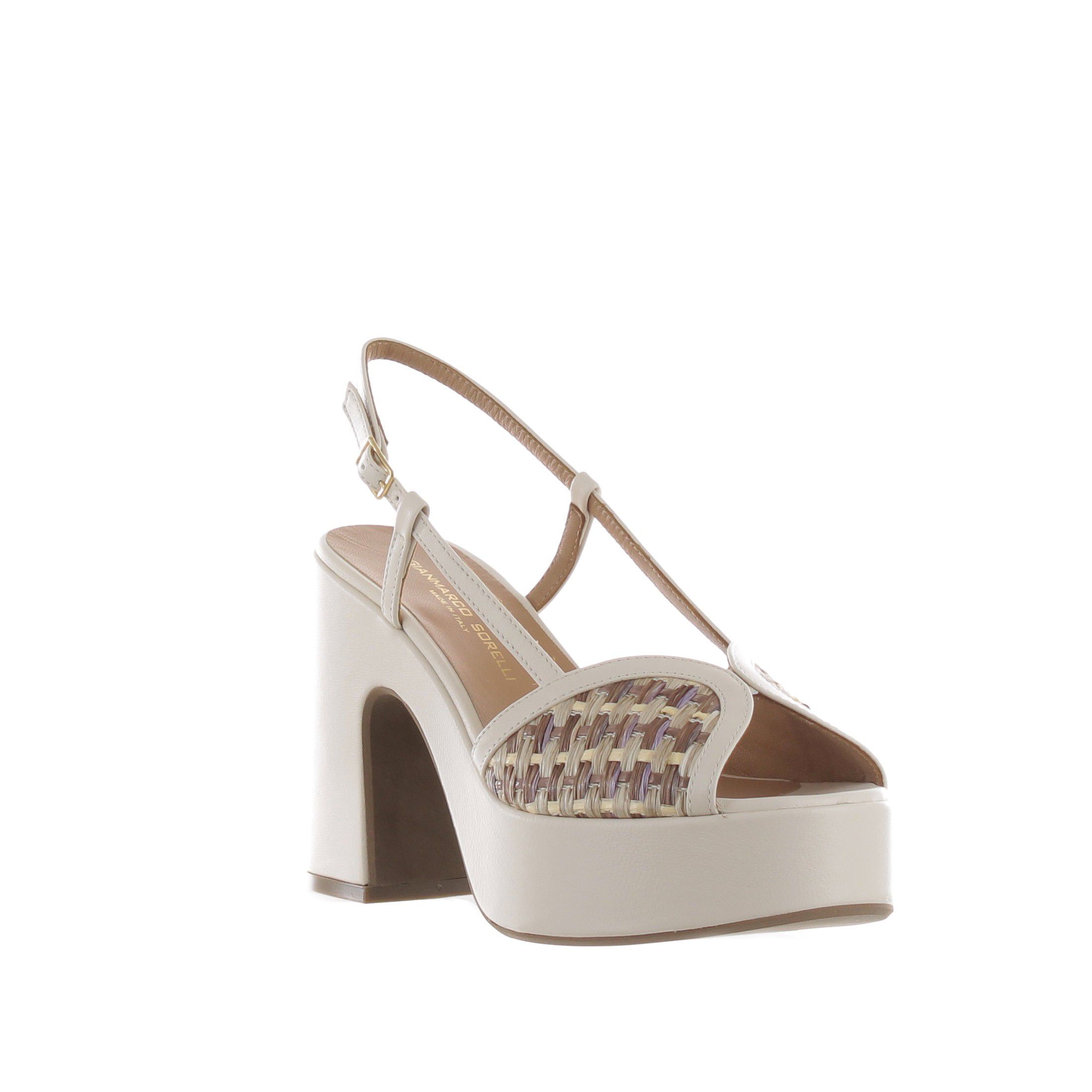 Gianmarco sorelli sandalo platform in pelle e raffia da donna