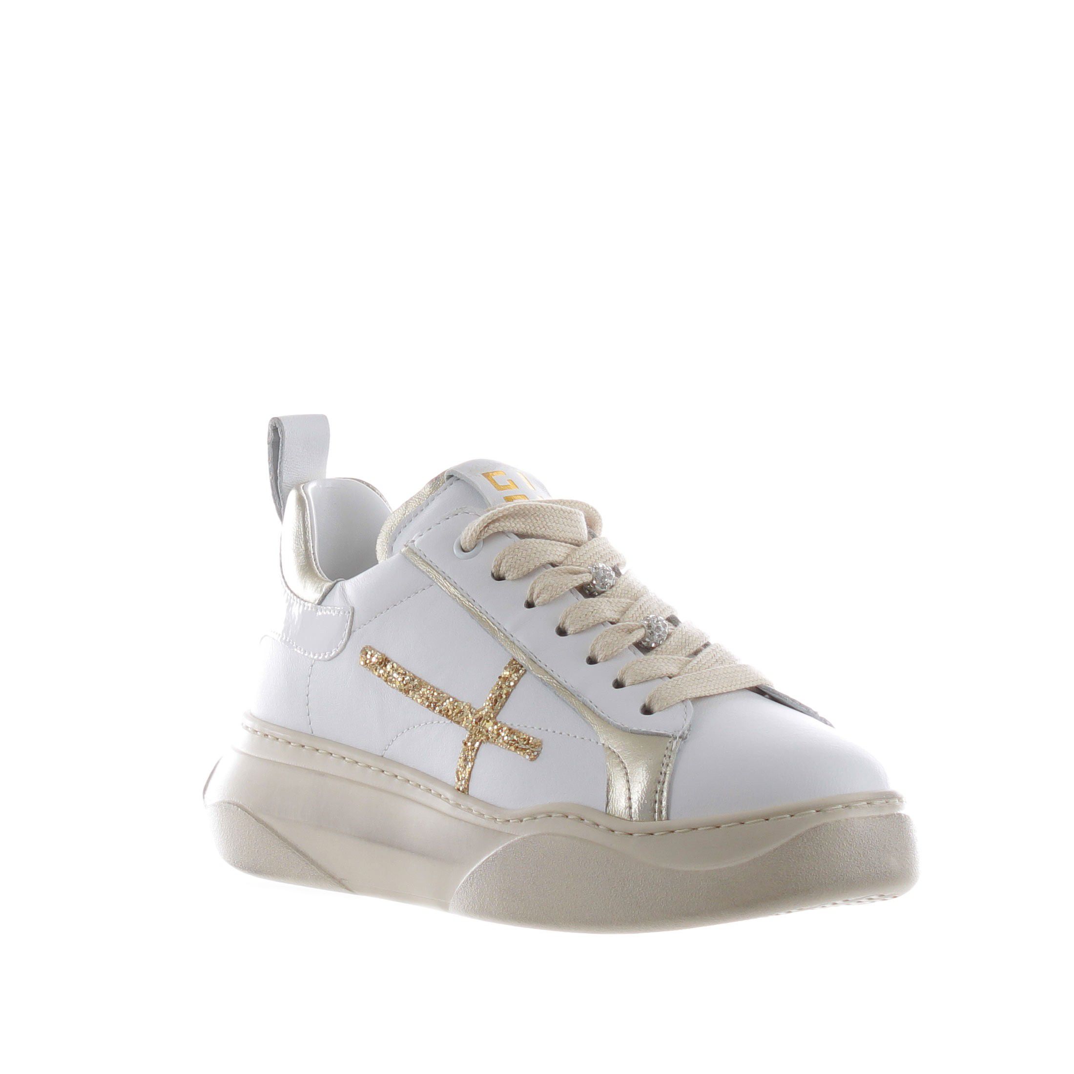 Gio+ sneaker in pelle e camoscio con glitter da donna