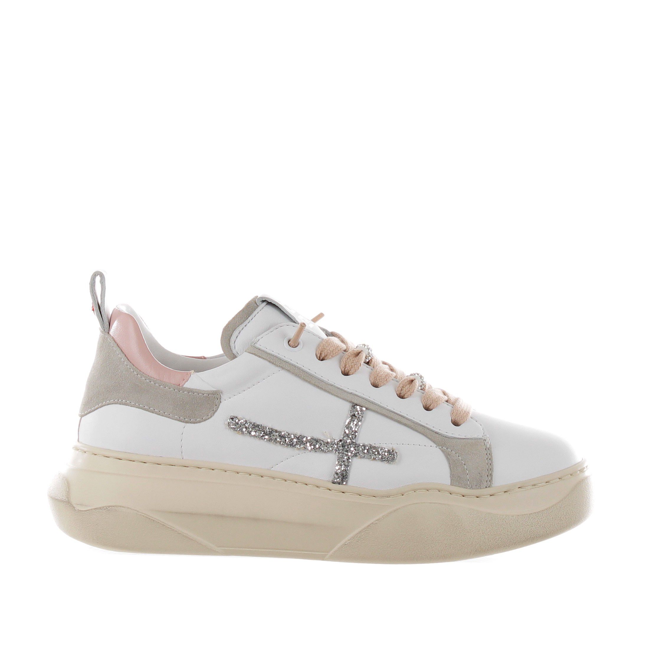 Gio+ sneaker in pelle e camoscio con glitter da donna