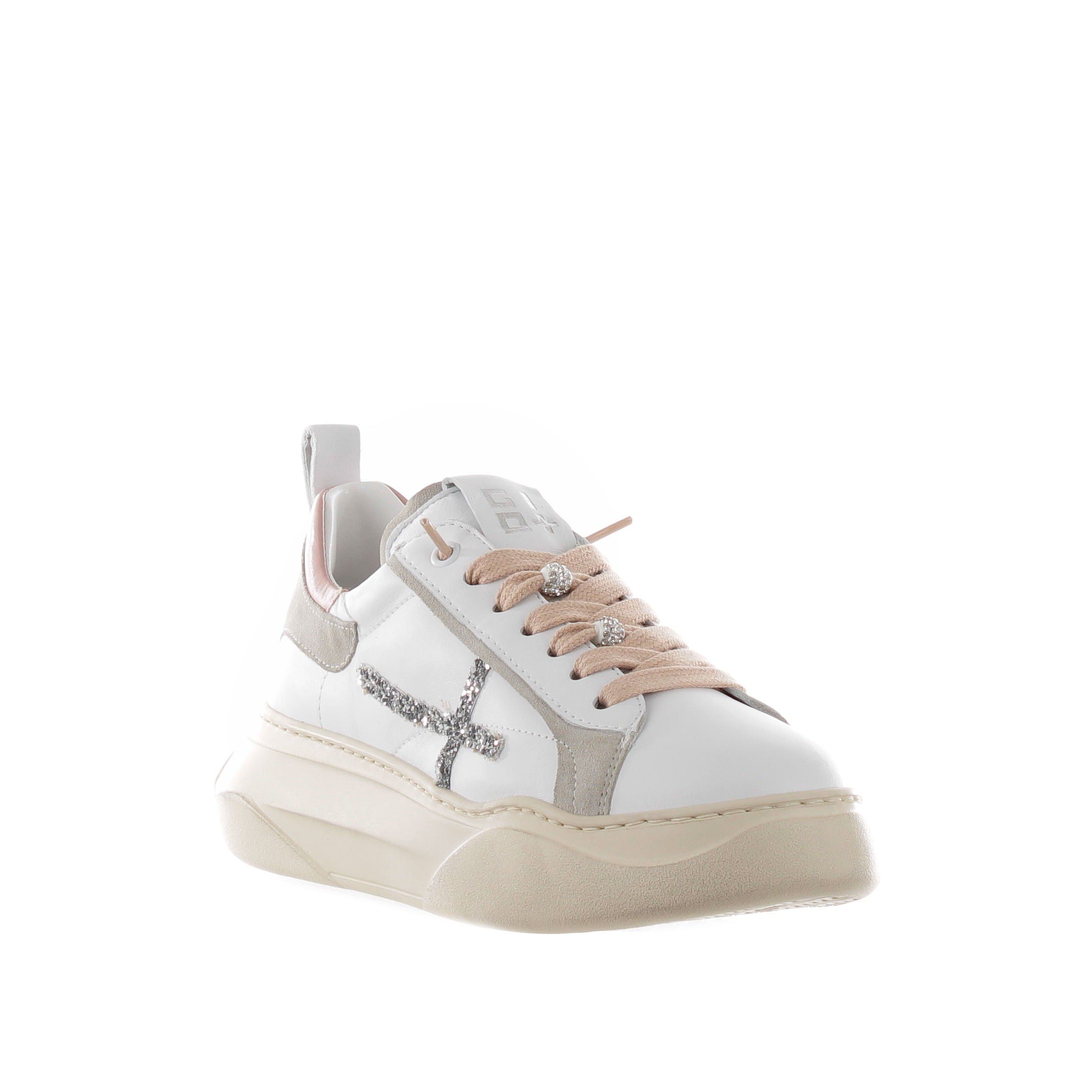 Gio+ sneaker in pelle e camoscio con glitter da donna