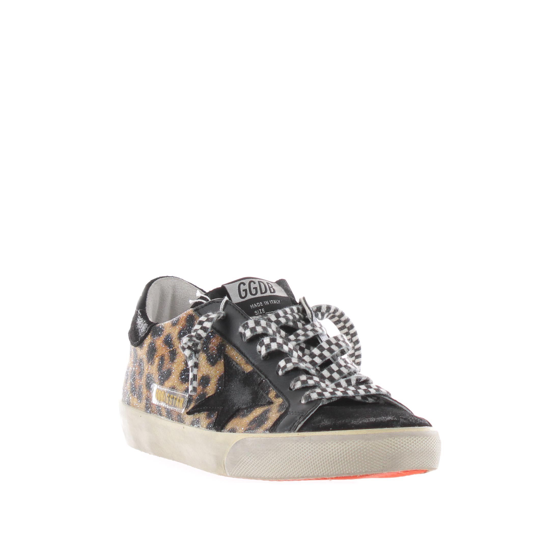 Sneaker super star leopardata in suede e swarovski