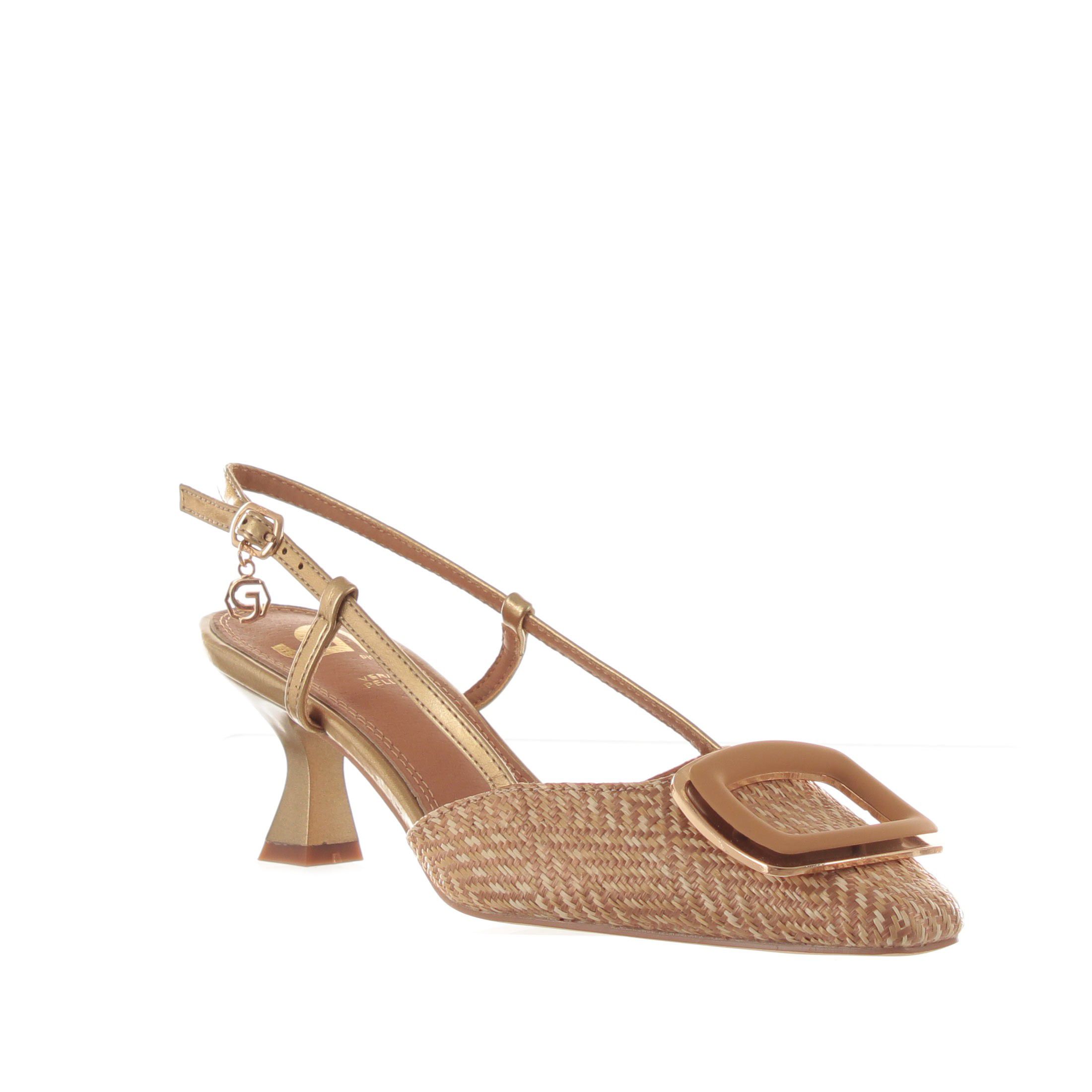 Gold&gold décolleté slingback in rafia da donna