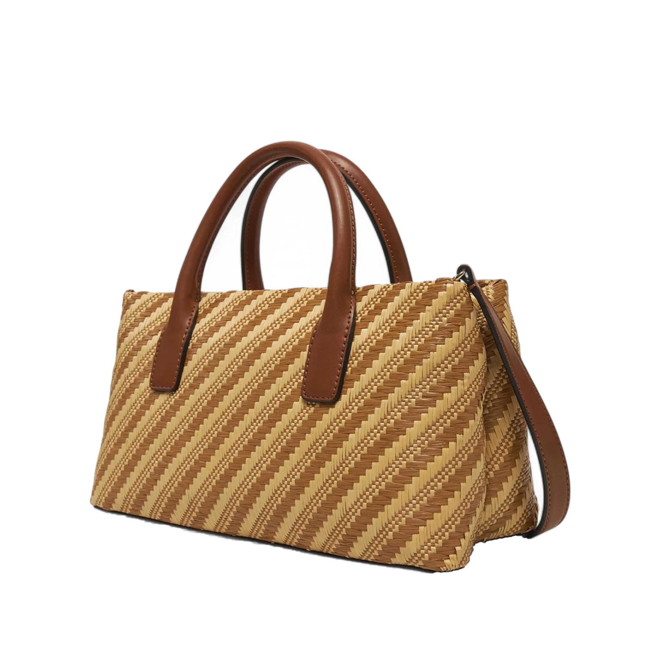 Guess borsa simona small satchel in rafia e similpelle da donna