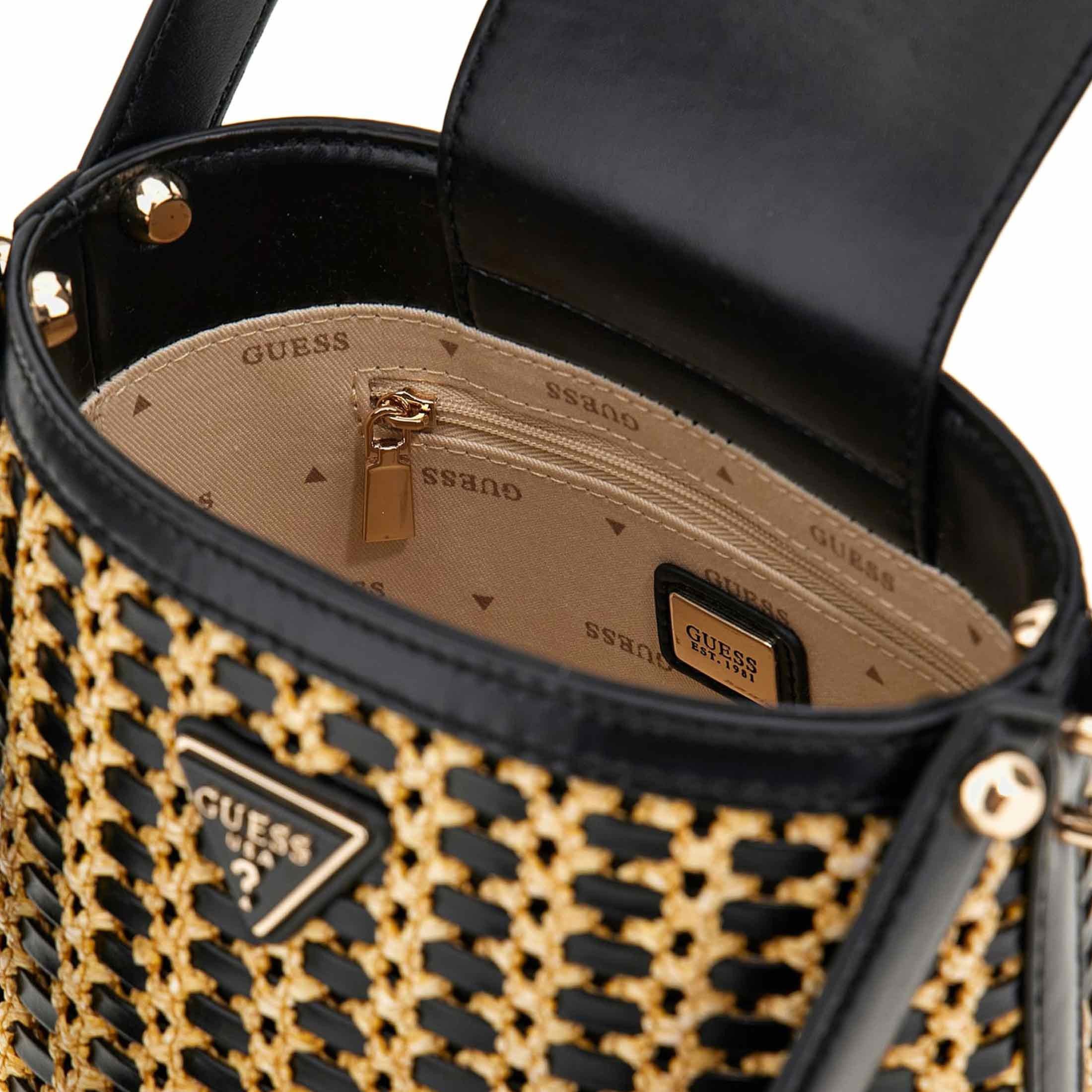 Guess secchiello atalia crossbody  in rafia e similpelle da donna