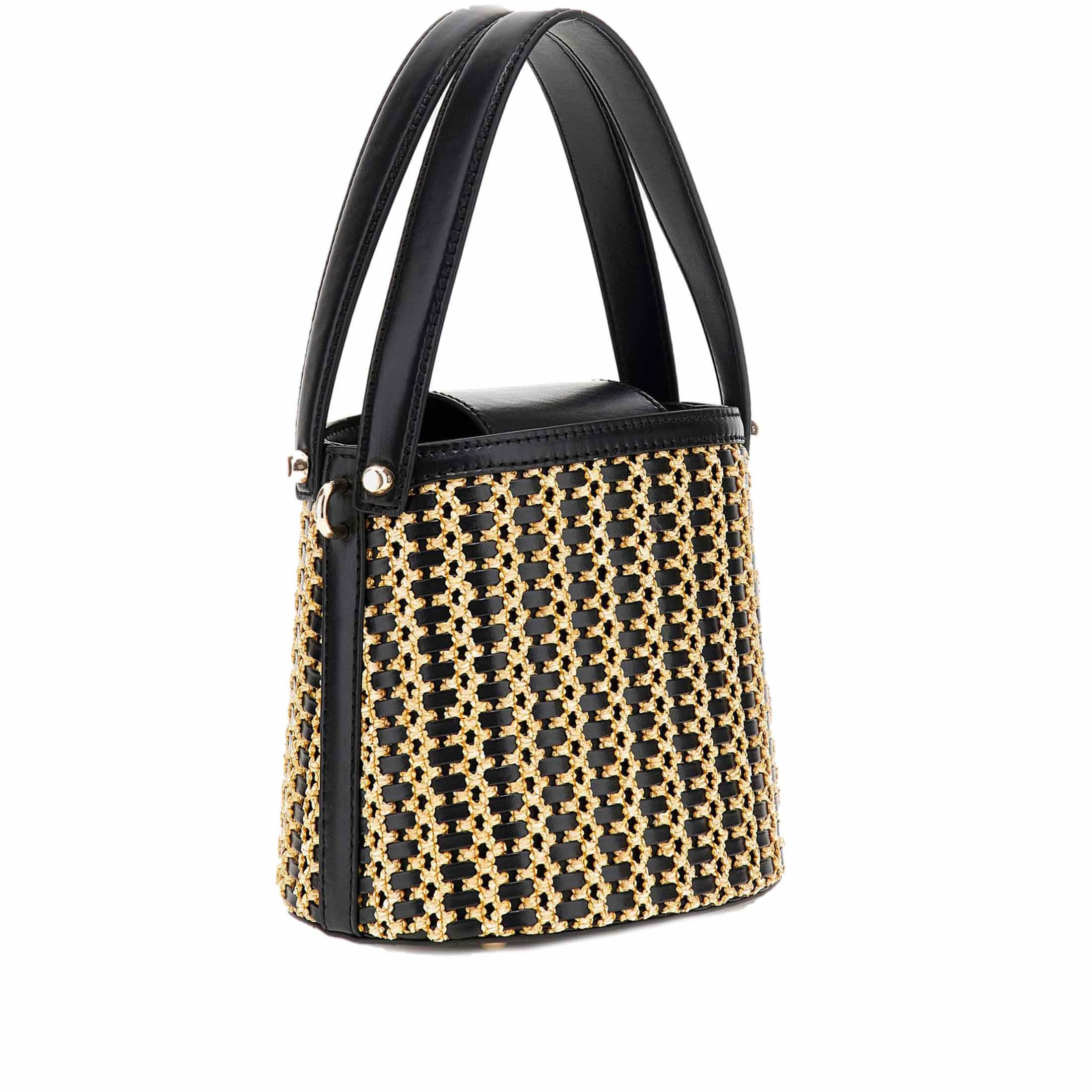 Guess secchiello atalia crossbody  in rafia e similpelle da donna