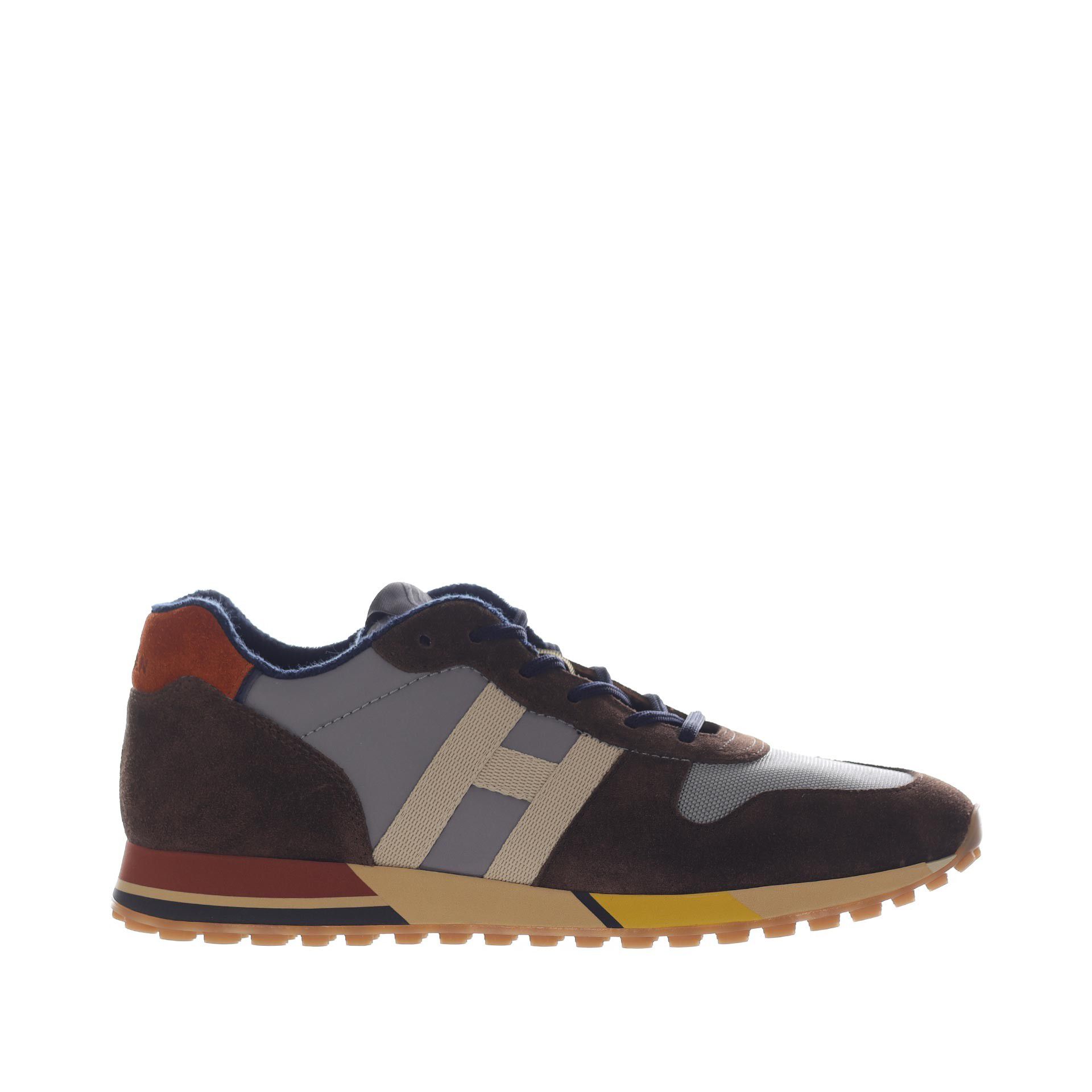 Hogan sneakers h383 in camoscio e tessuto tecnico da uomo