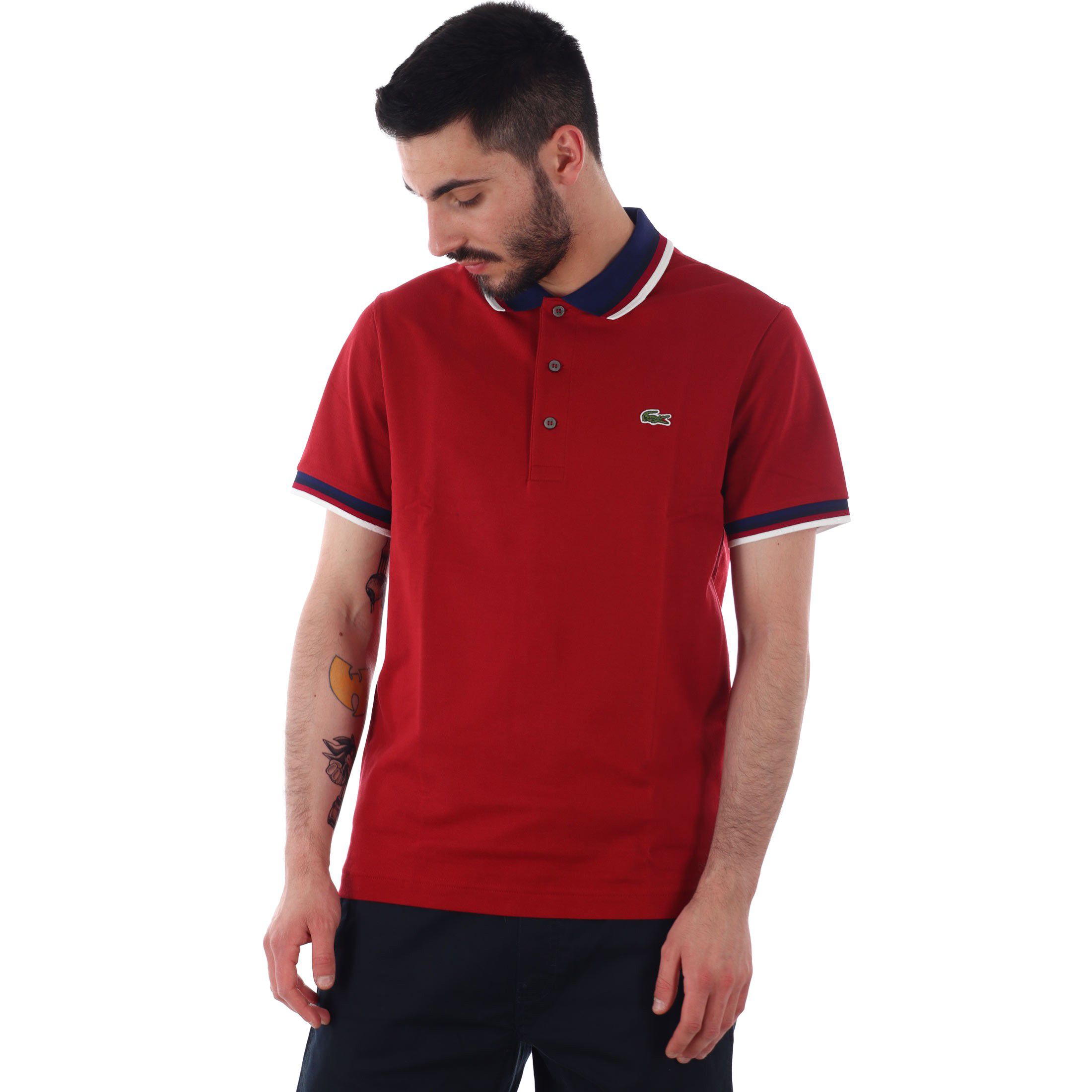 Lacoste polo in piqué di cotone con colletto a contrasto da uomo