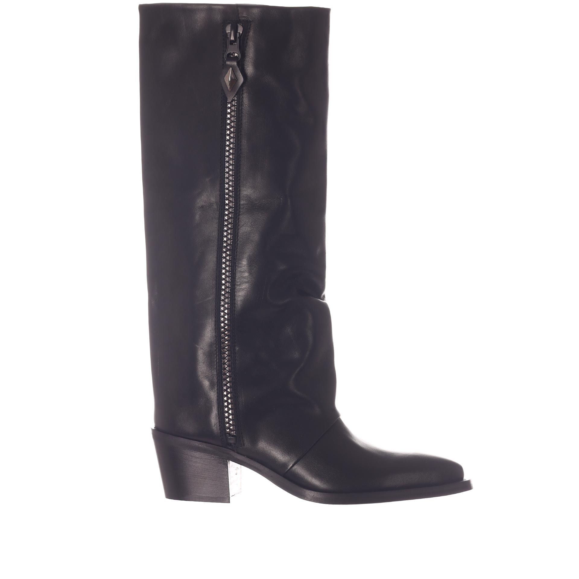 Metisse stivale texano in pelle con zip decorativa da donna
