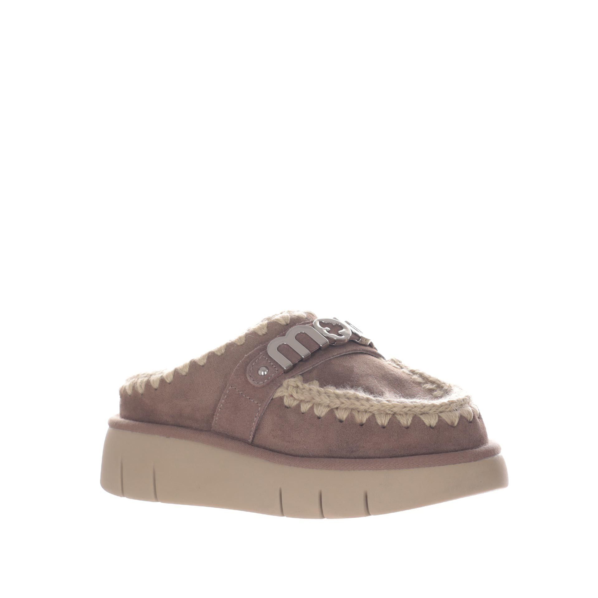 Mou sabot bounce clog metal con logo in montone da donna