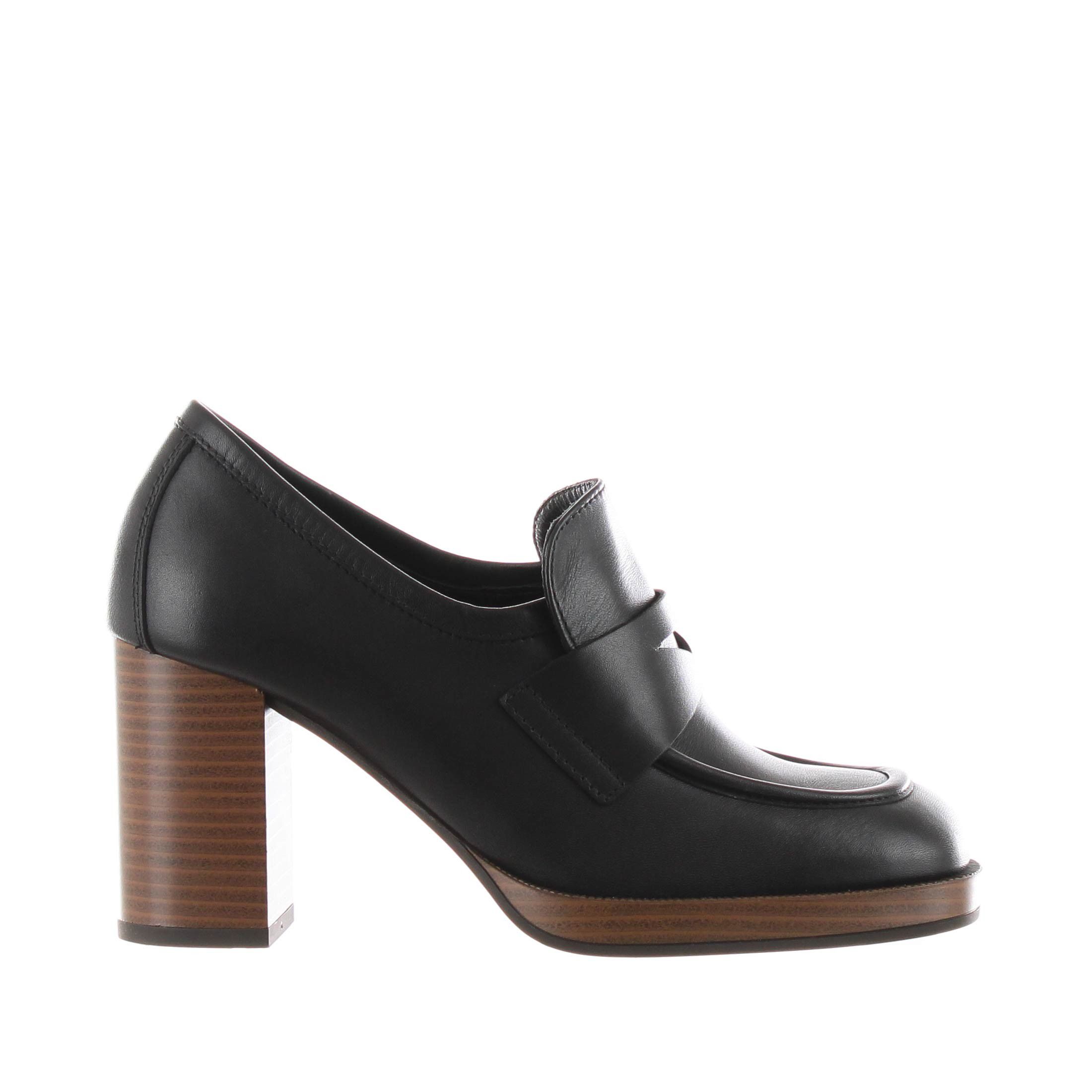 Nero giardini mocassino con tacco in pelle da donna
