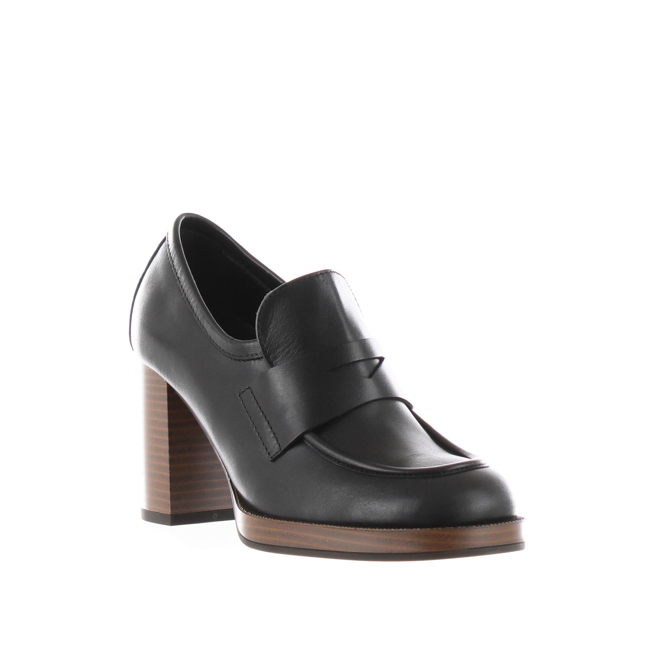 Nero giardini mocassino con tacco in pelle da donna