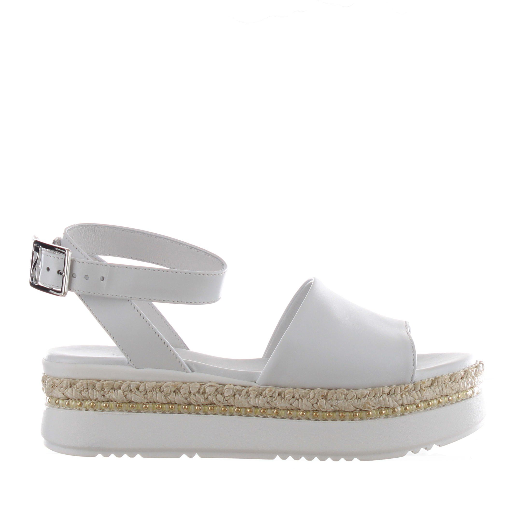 Nero giardini sandalo in pelle con intreccio in raffia da donna