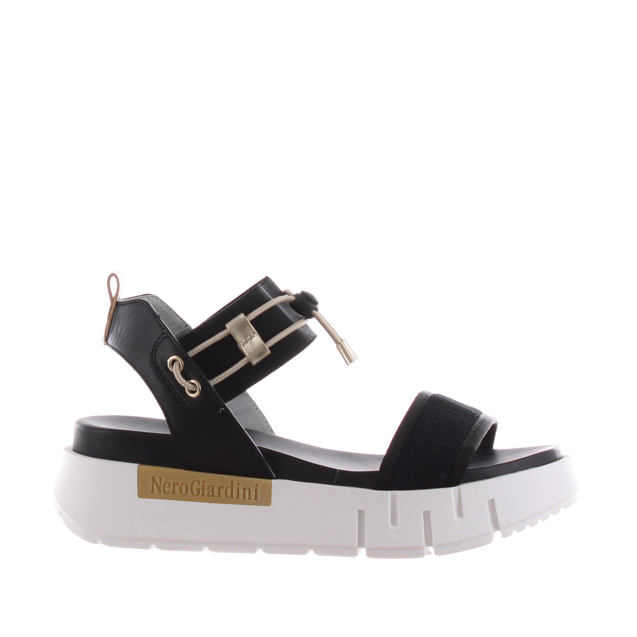 Nero giardini sandalo platform in mesh e pelle da donna