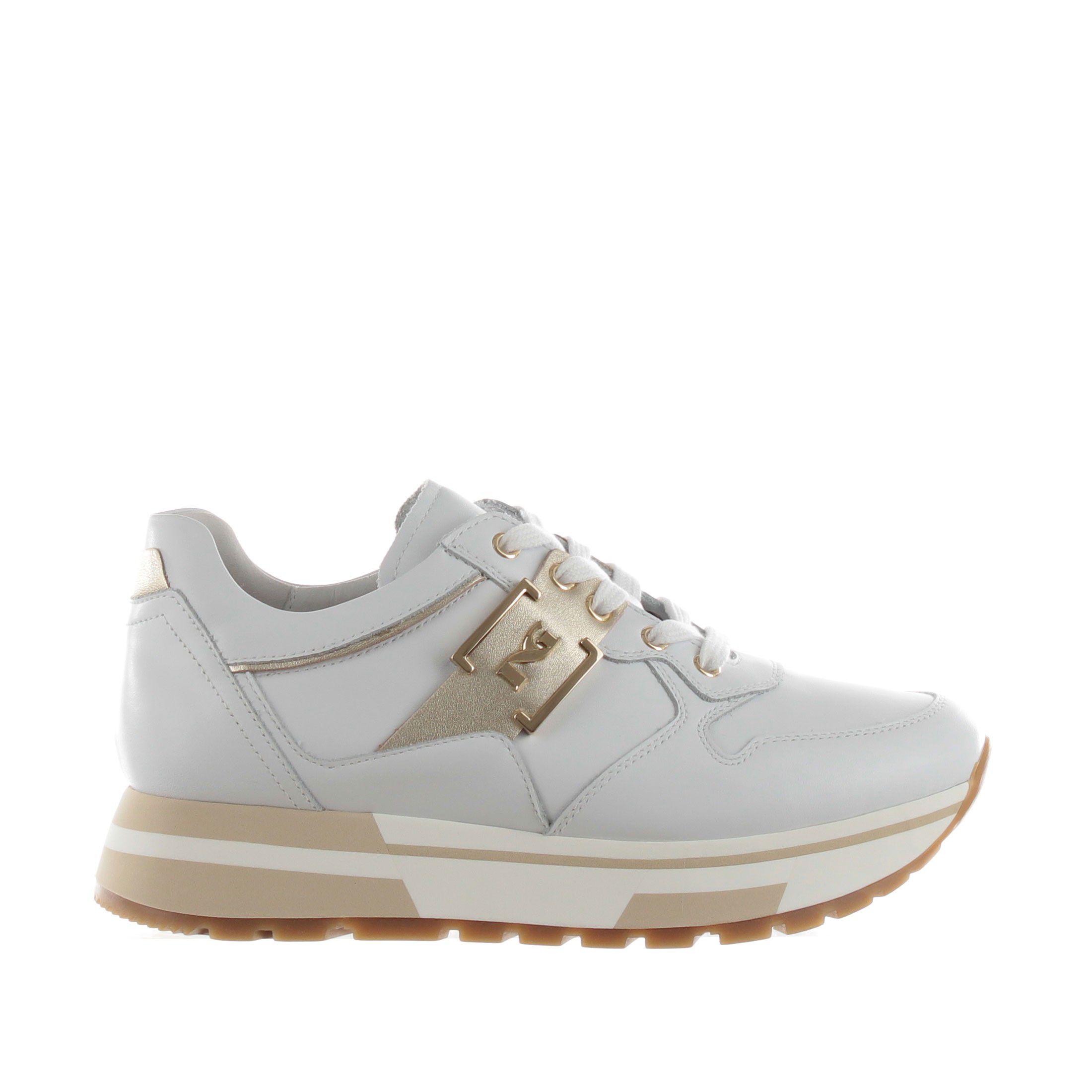 Nero giardini sneaker in pelle con dettaglio in pelle metal da donna