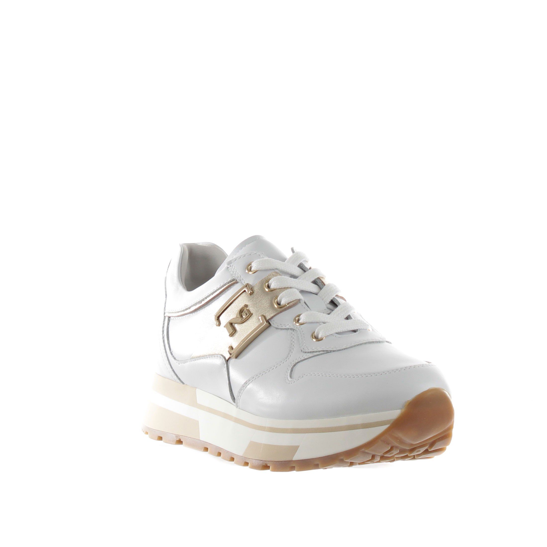 Nero giardini sneaker in pelle con dettaglio in pelle metal da donna