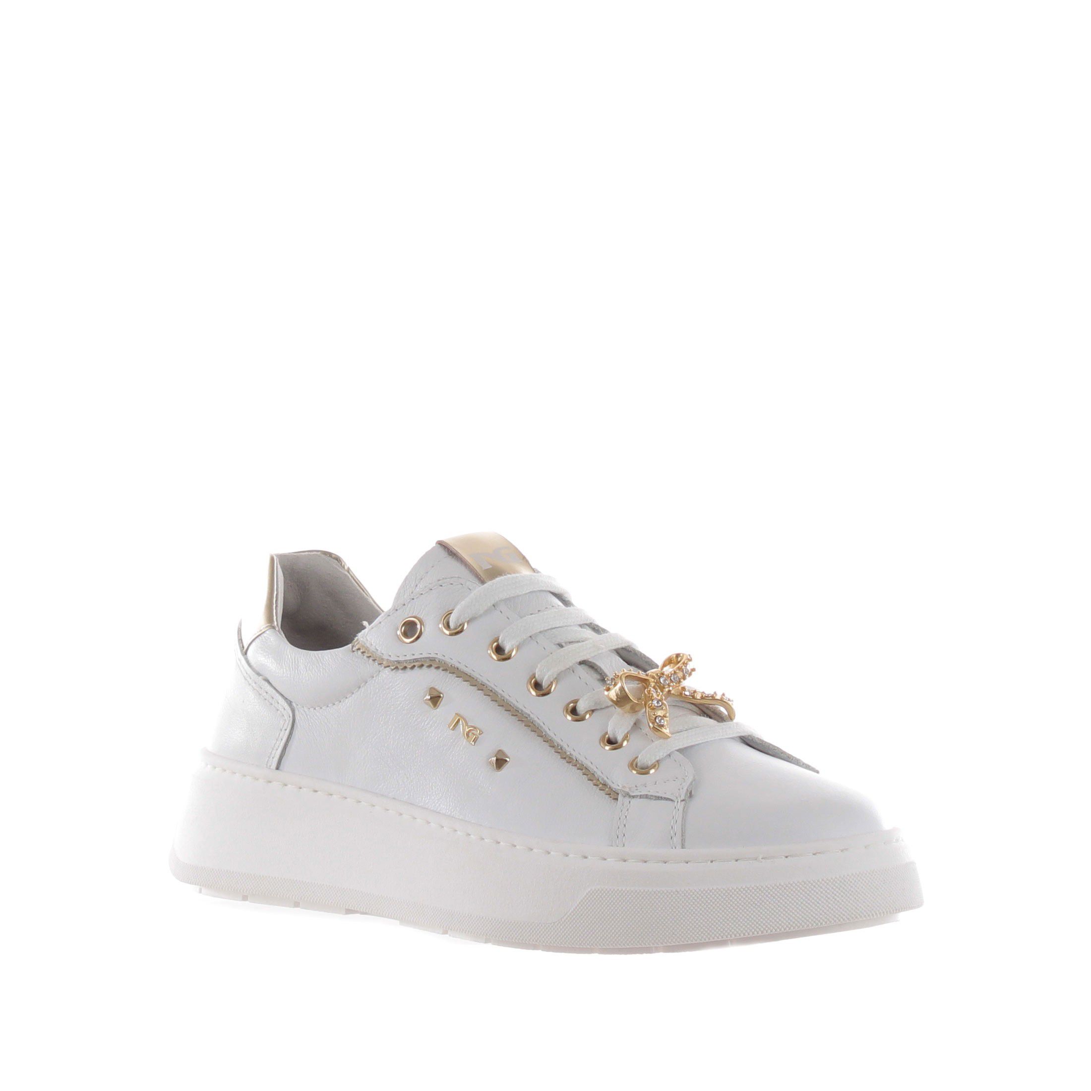Nero giardini sneaker in pelle con pietre da donna