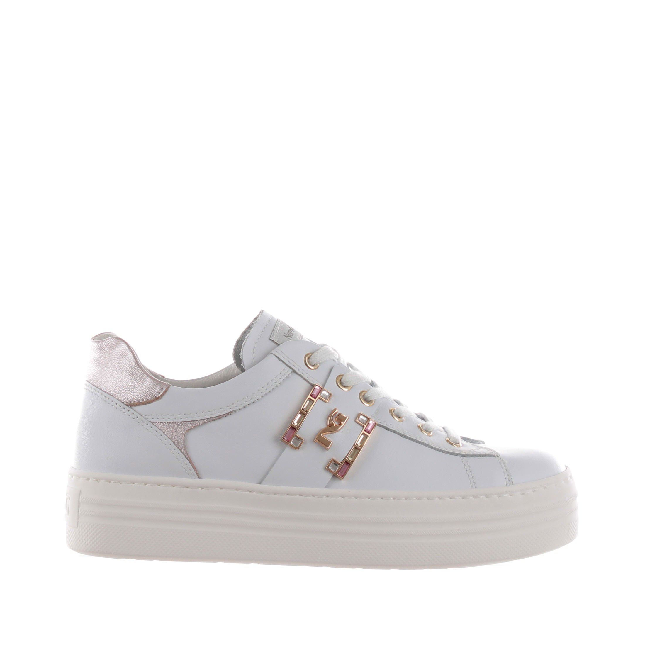 Nero giardini sneaker in pelle con pietre da donna