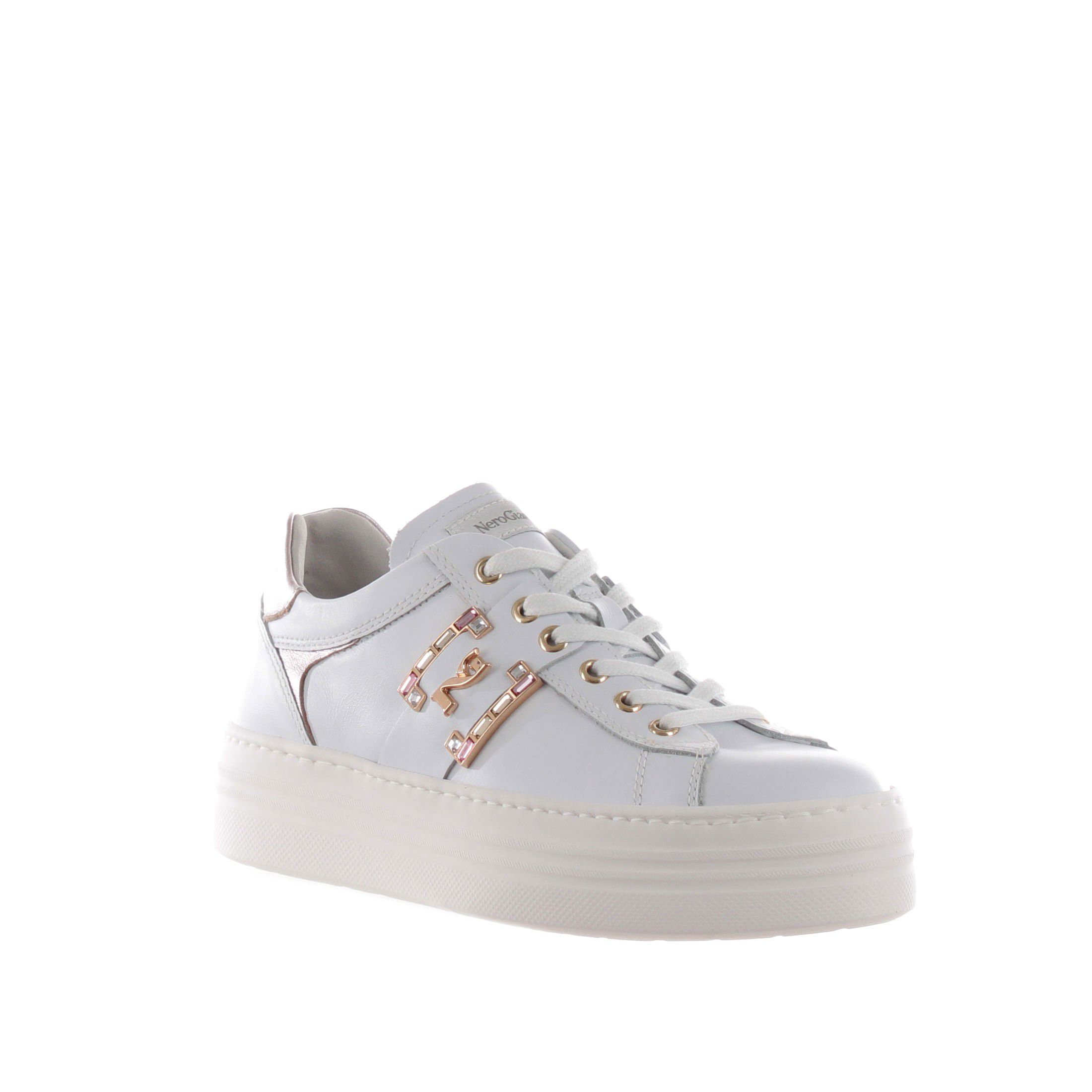 Nero giardini sneaker in pelle con pietre da donna