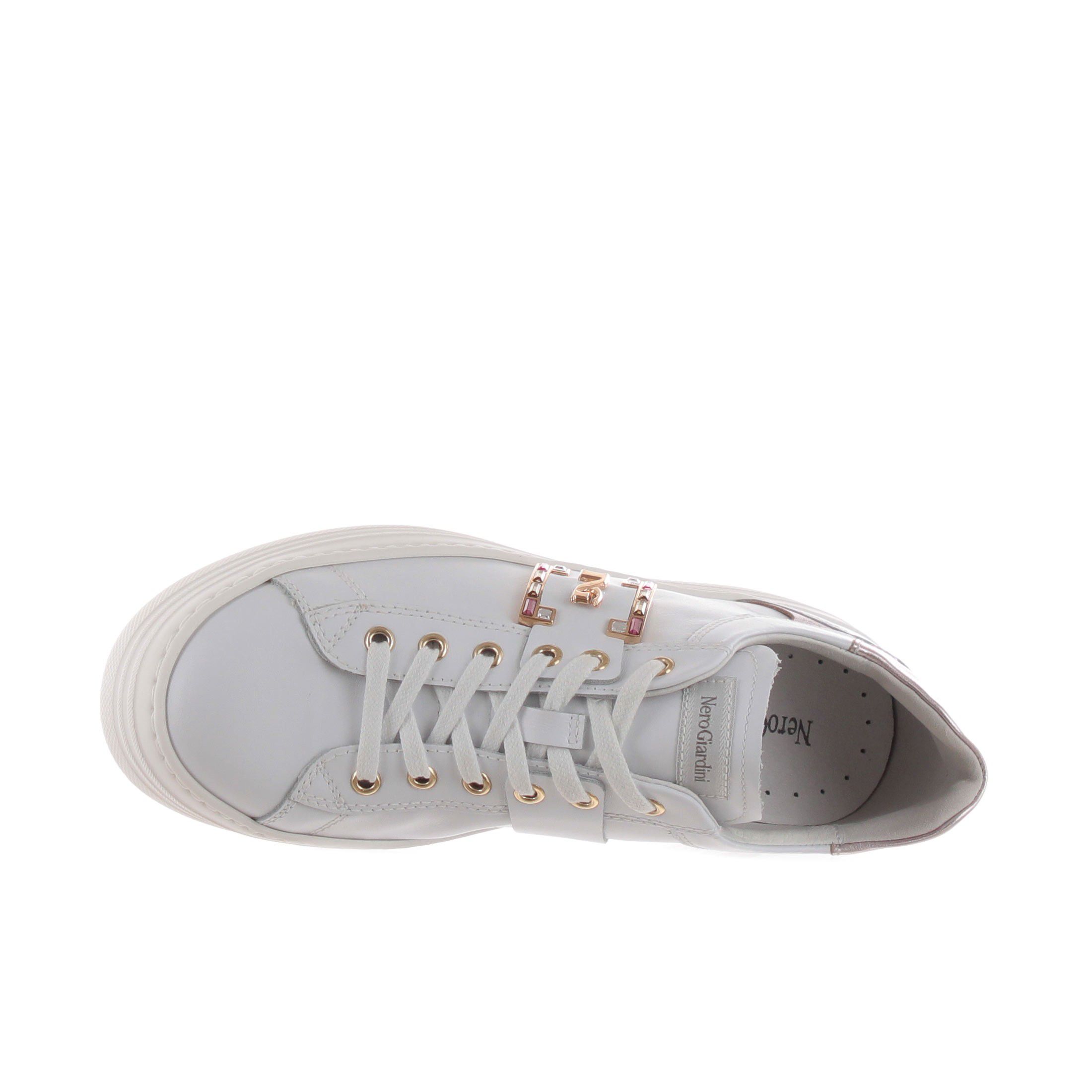 Nero giardini sneaker in pelle con pietre da donna