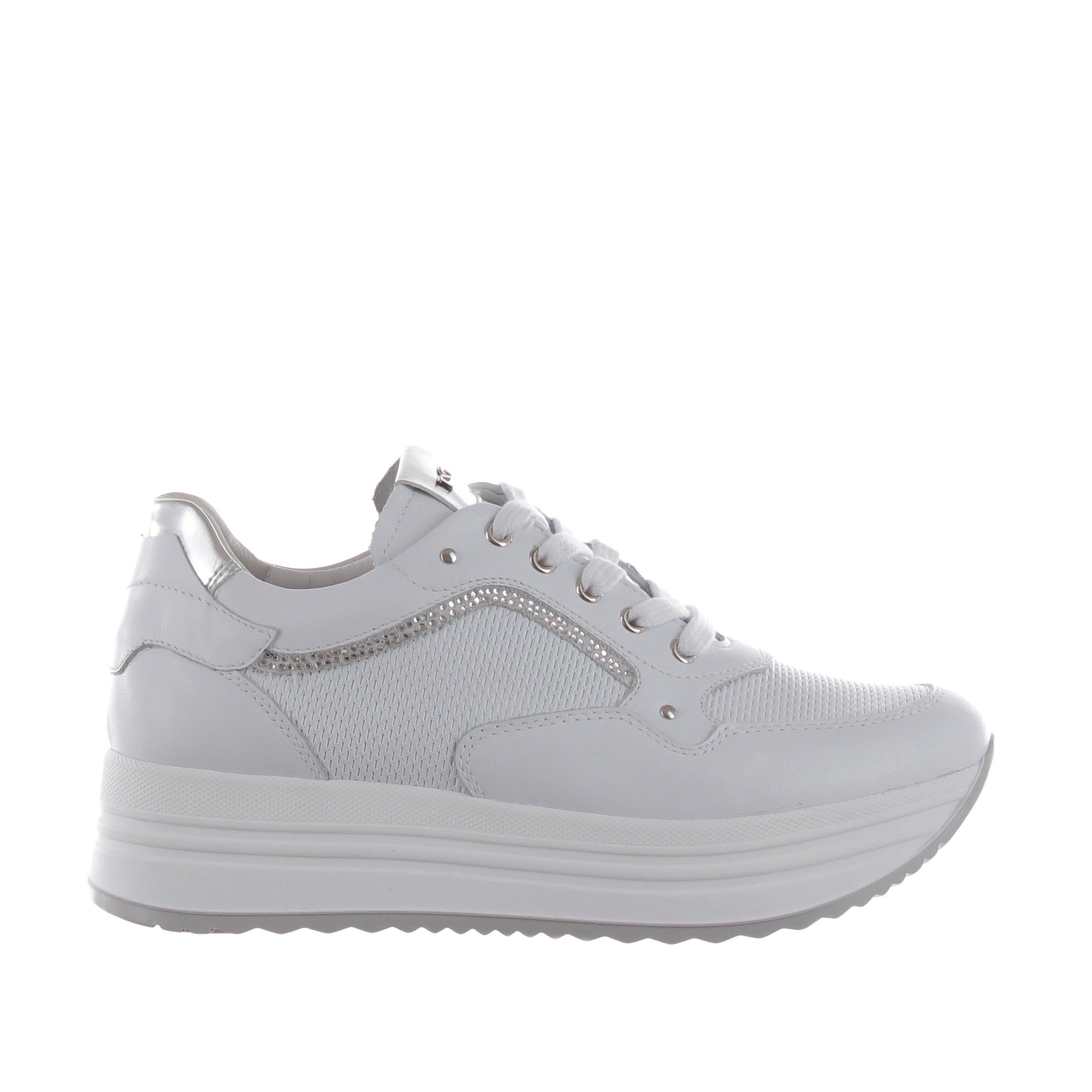 Nero giardini sneaker in pelle e mesh con strass da donna