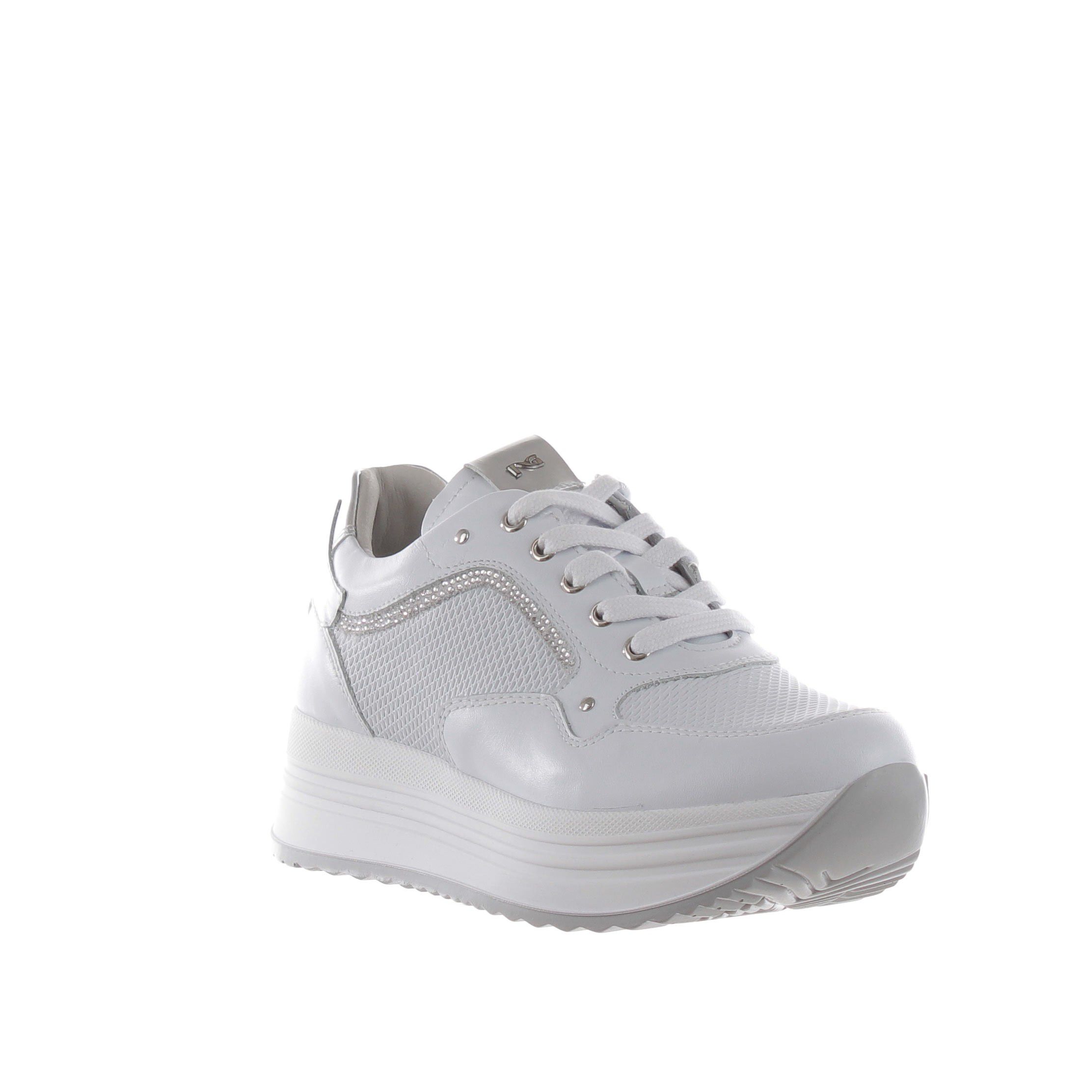 Nero giardini sneaker in pelle e mesh con strass da donna