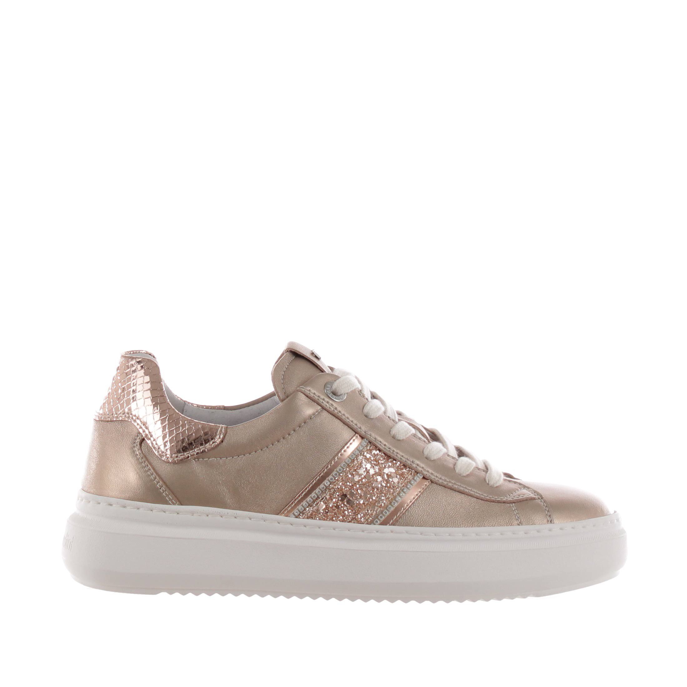 Nero giardini sneaker in pelle metal con dettaglio in glitter da donna