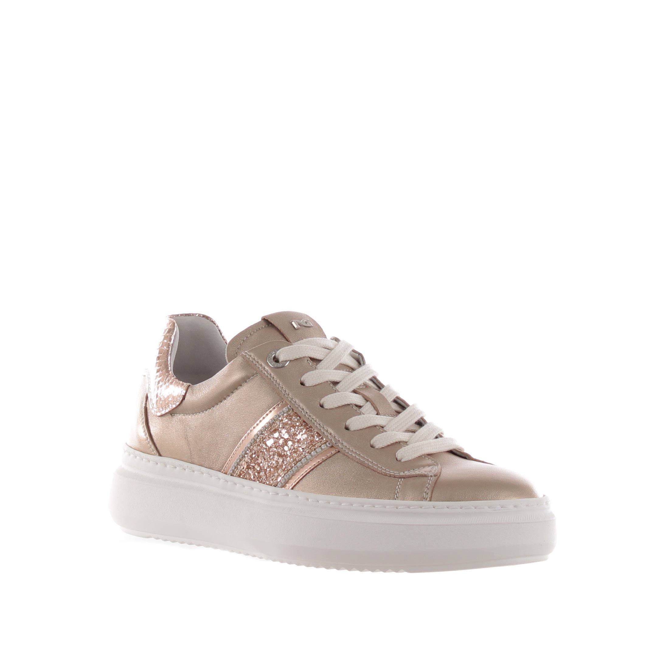 Nero giardini sneaker in pelle metal con dettaglio in glitter da donna