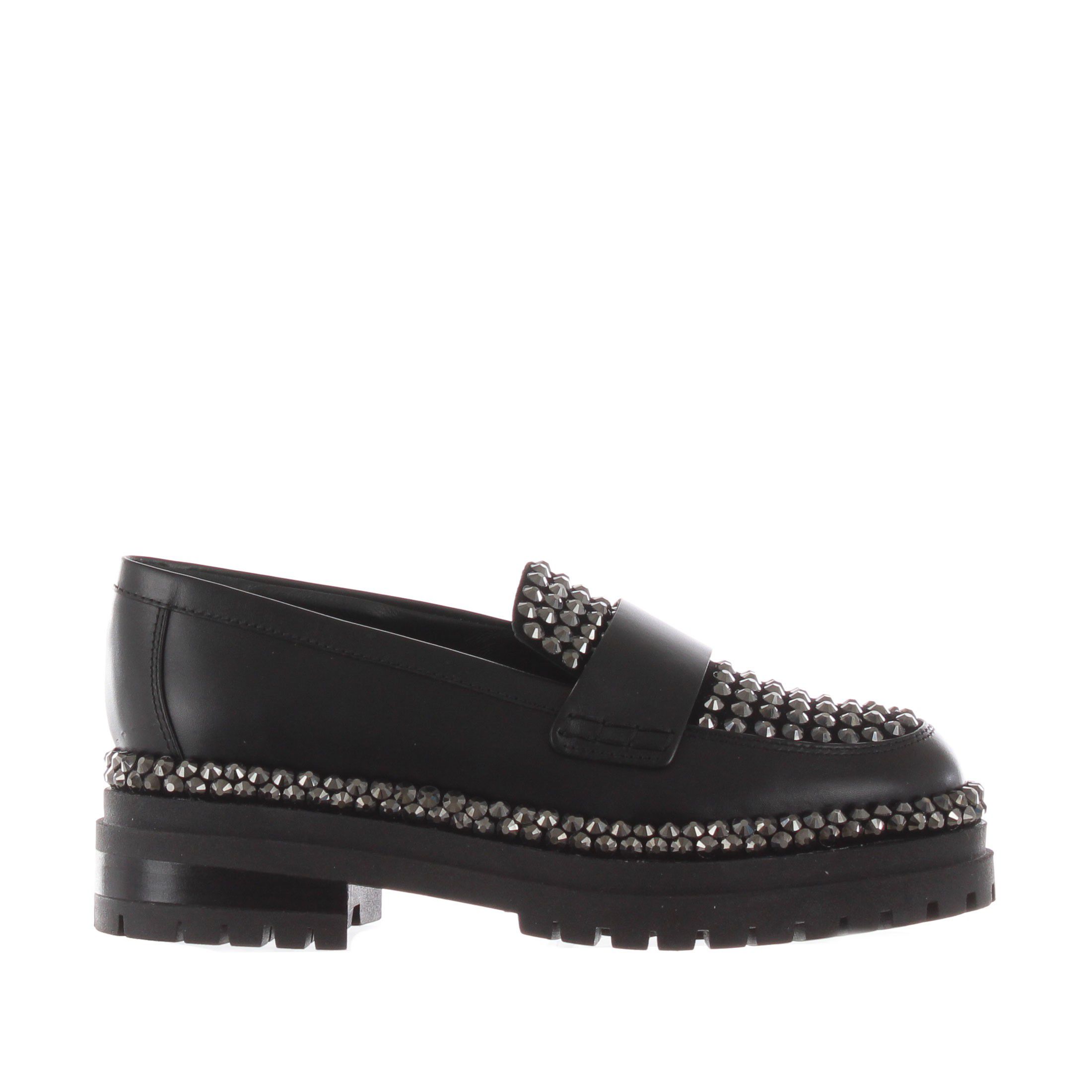 Ninalilou mocassino in pelle con strass da donna