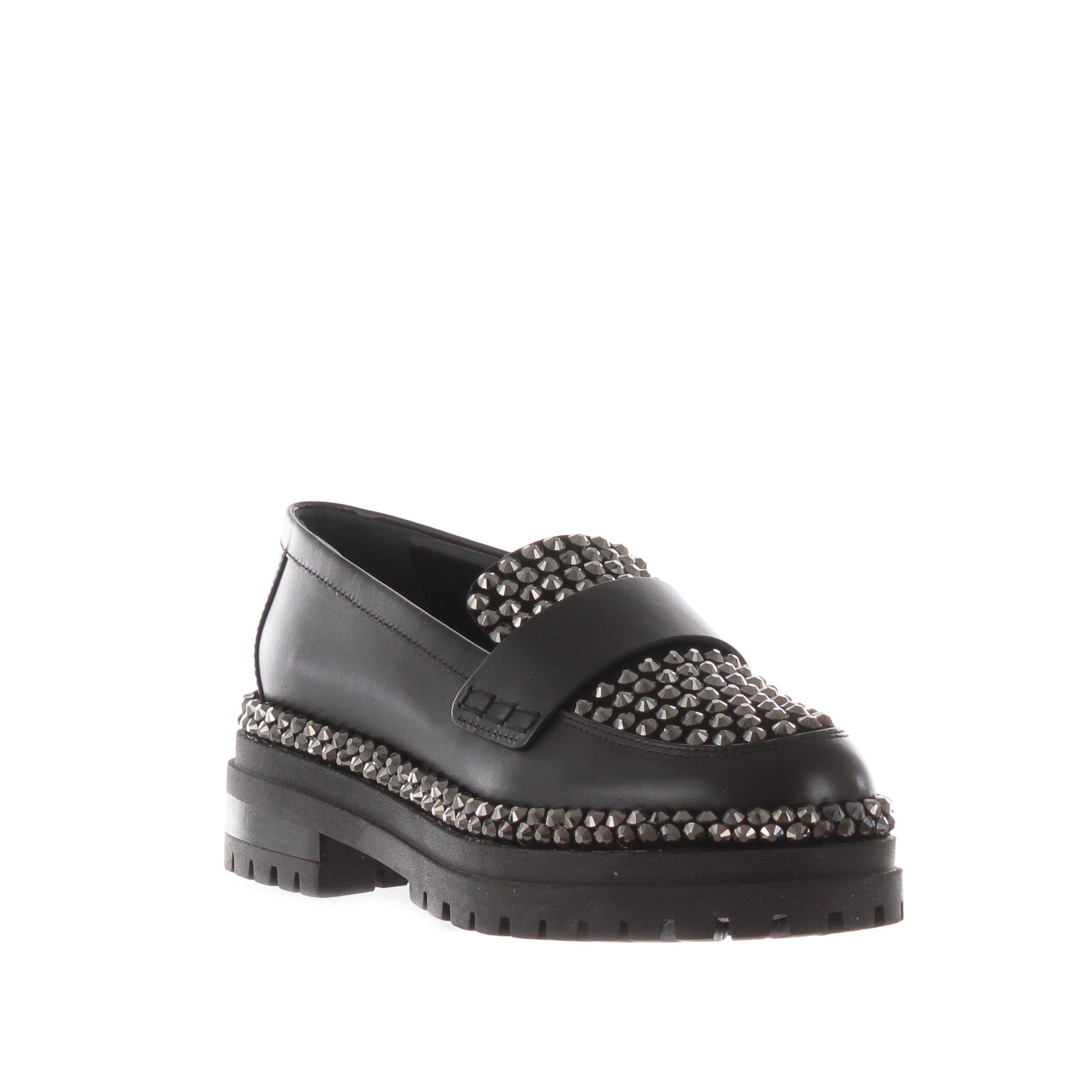 Ninalilou mocassino in pelle con strass da donna