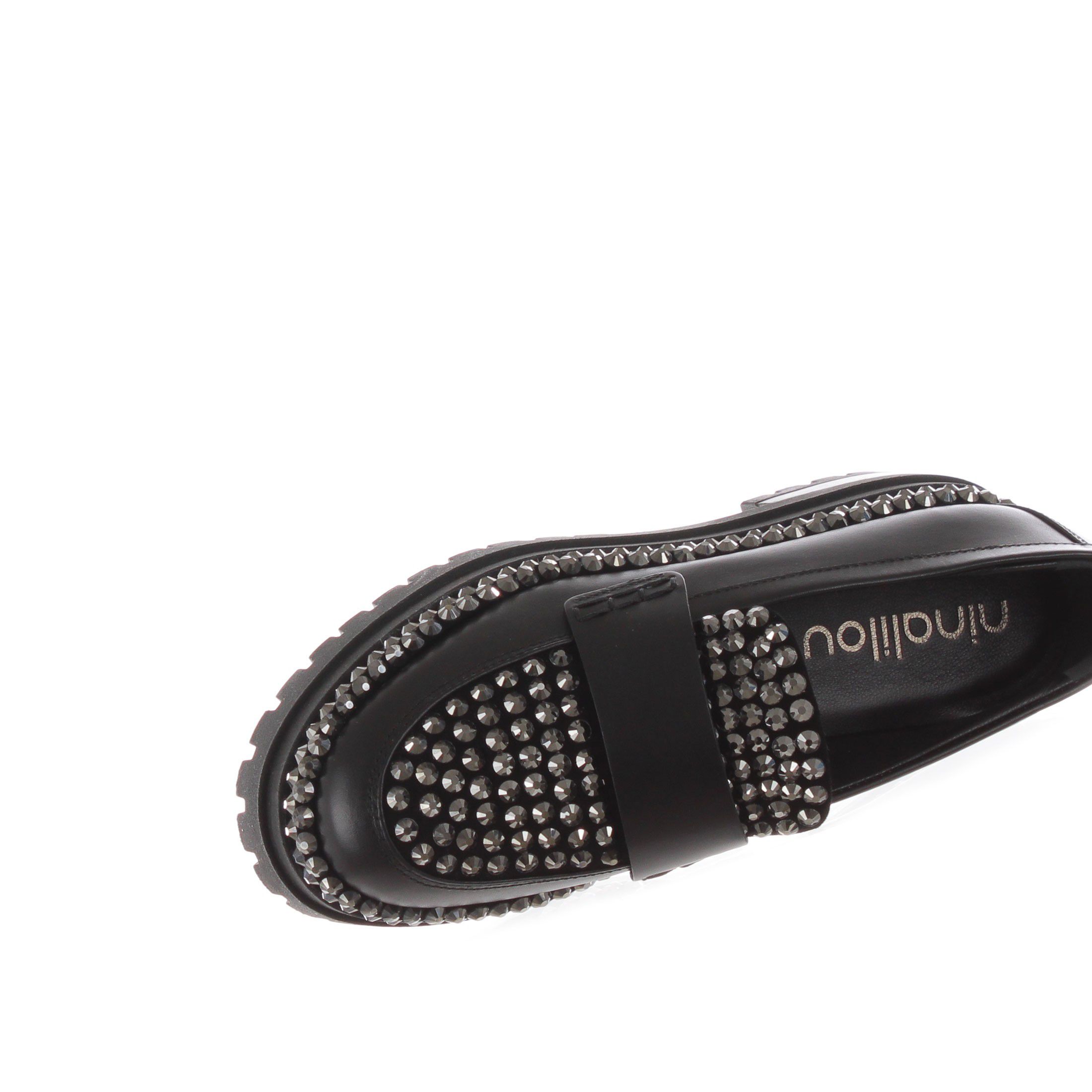 Ninalilou mocassino in pelle con strass da donna