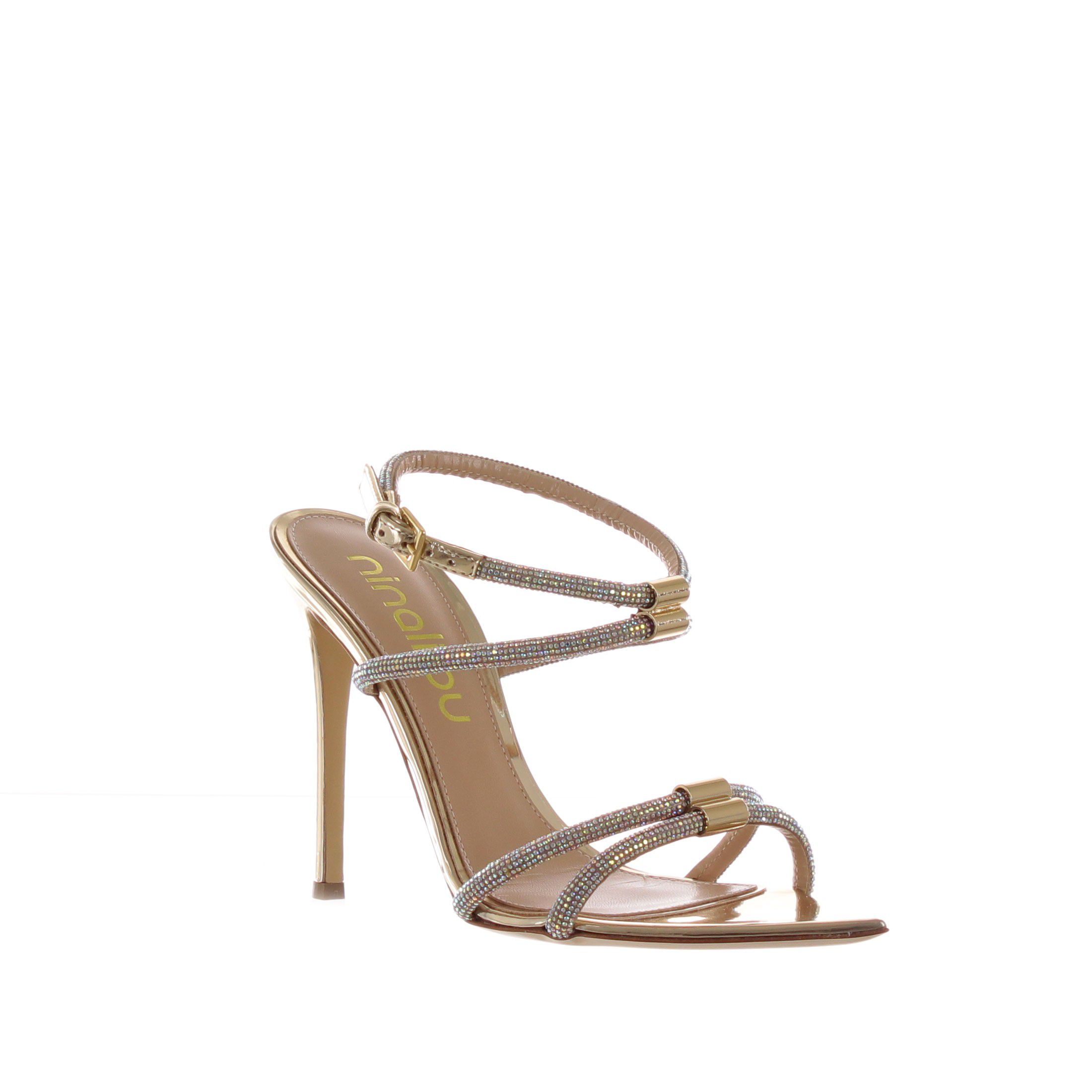 Ninalilou sandalo peak in pelle metallizzata con strass da donna