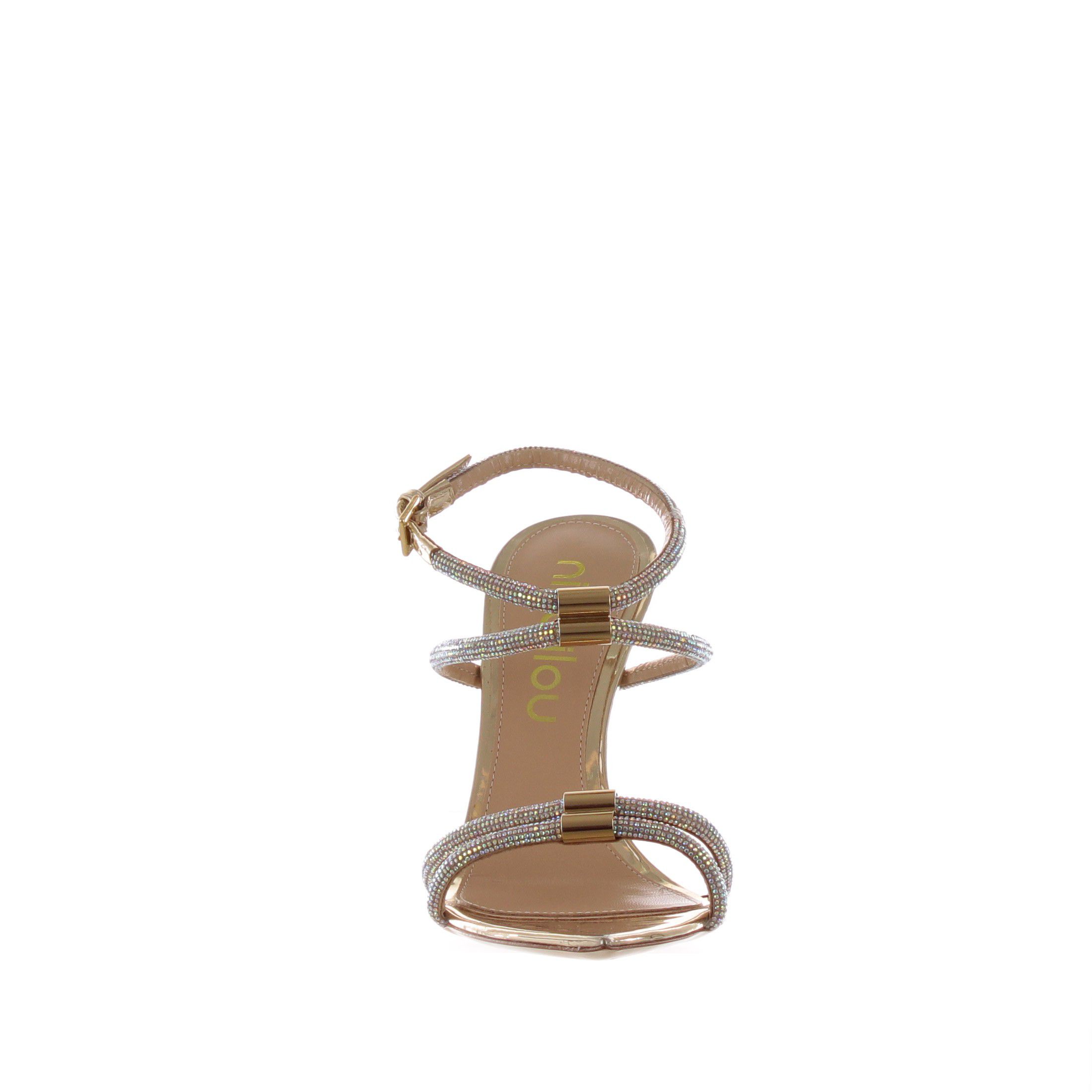 Ninalilou sandalo peak in pelle metallizzata con strass da donna