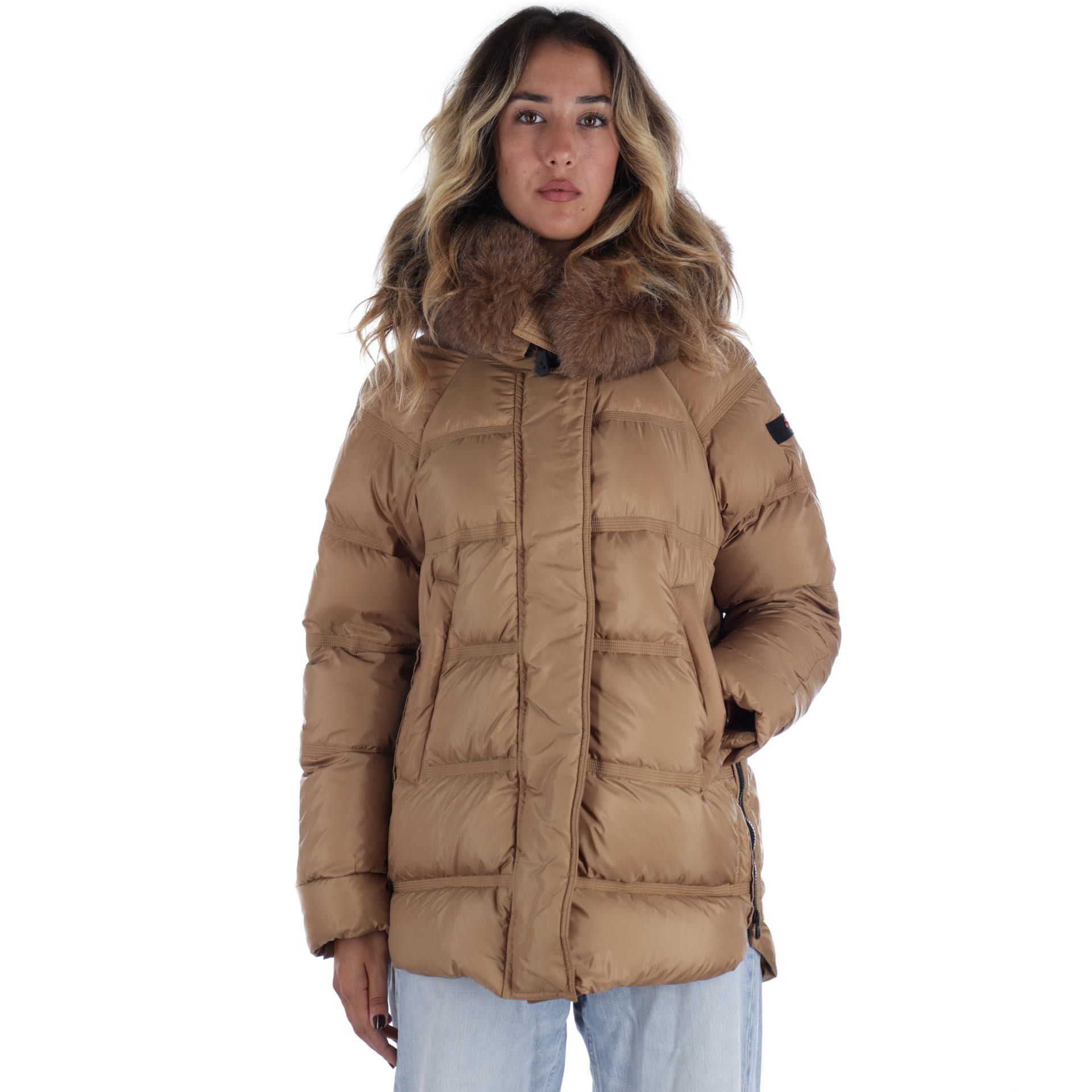 Peuterey puffer jacket tackat con bordo in pelliccia da donna