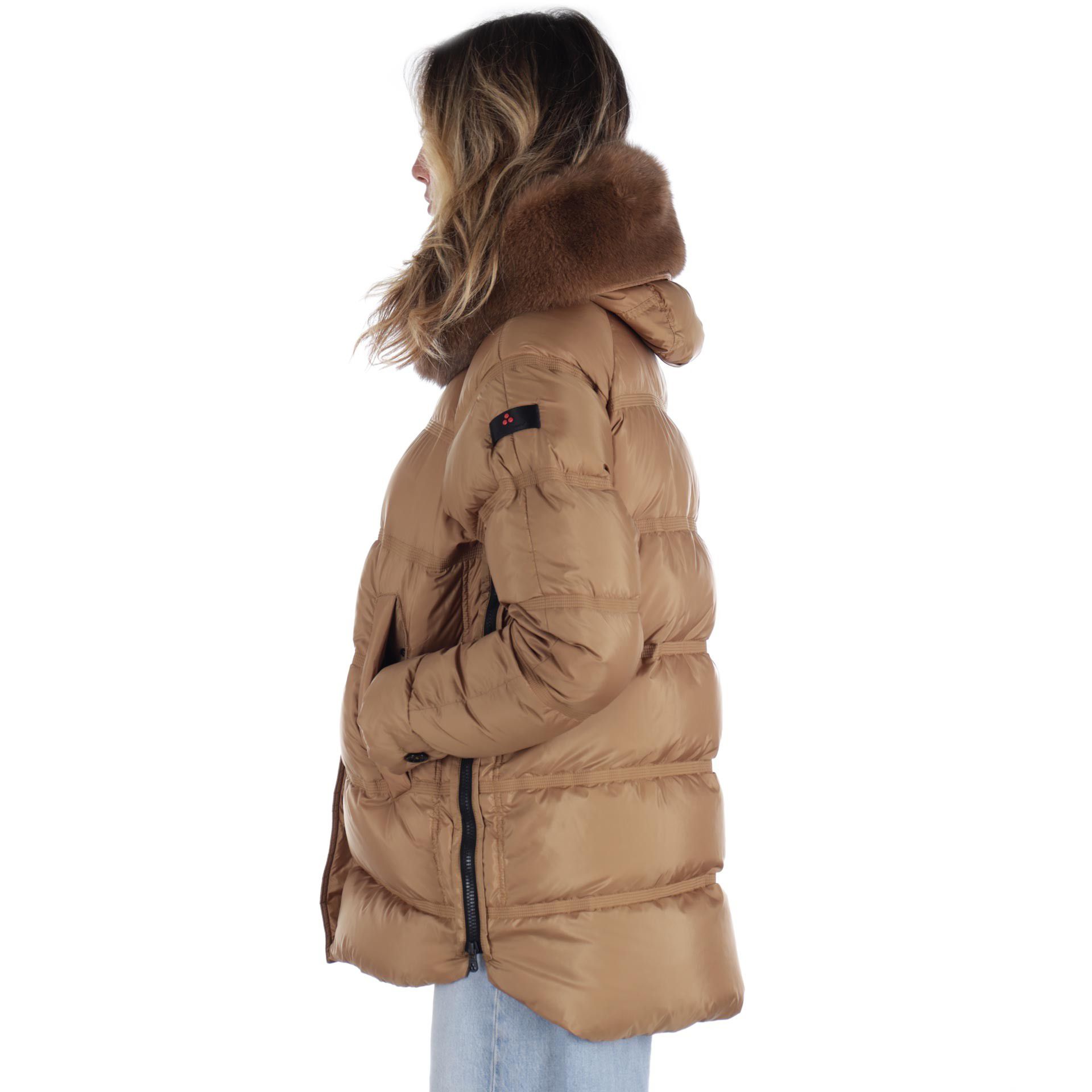 Peuterey puffer jacket tackat con bordo in pelliccia da donna