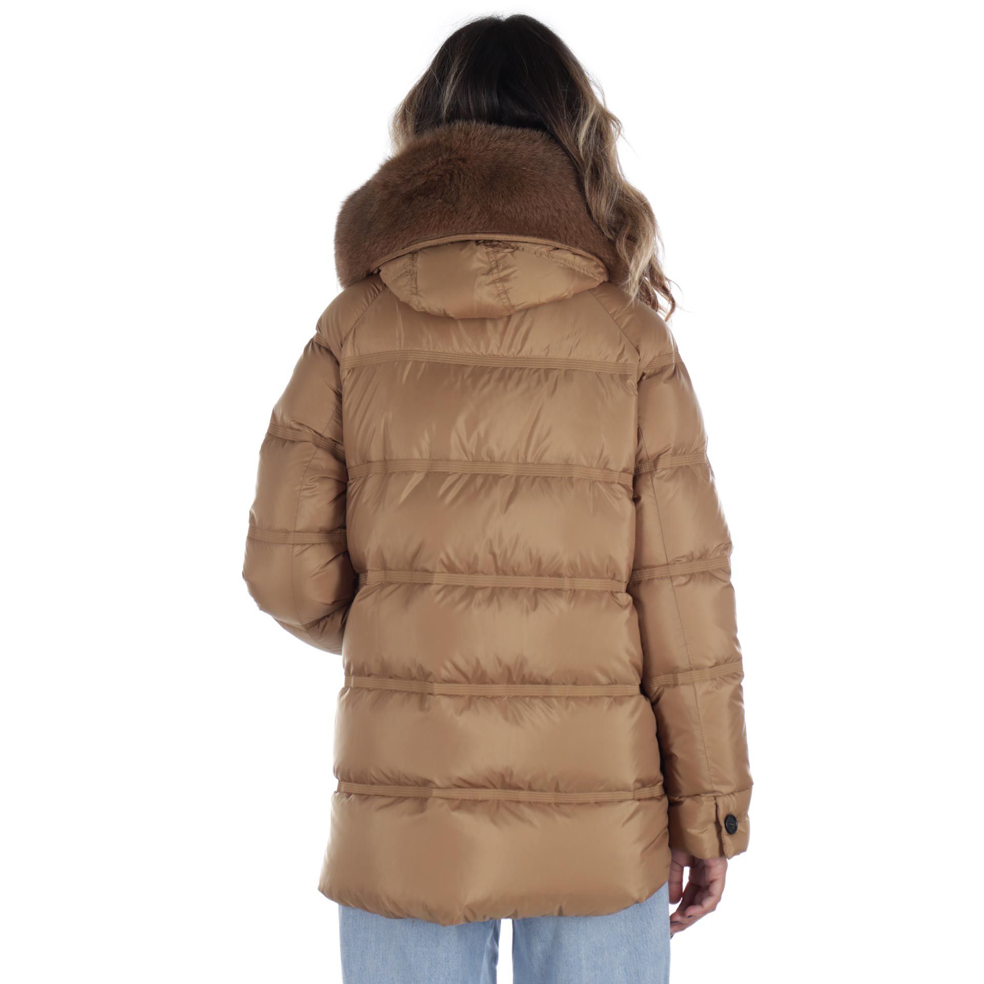 Peuterey puffer jacket tackat con bordo in pelliccia da donna