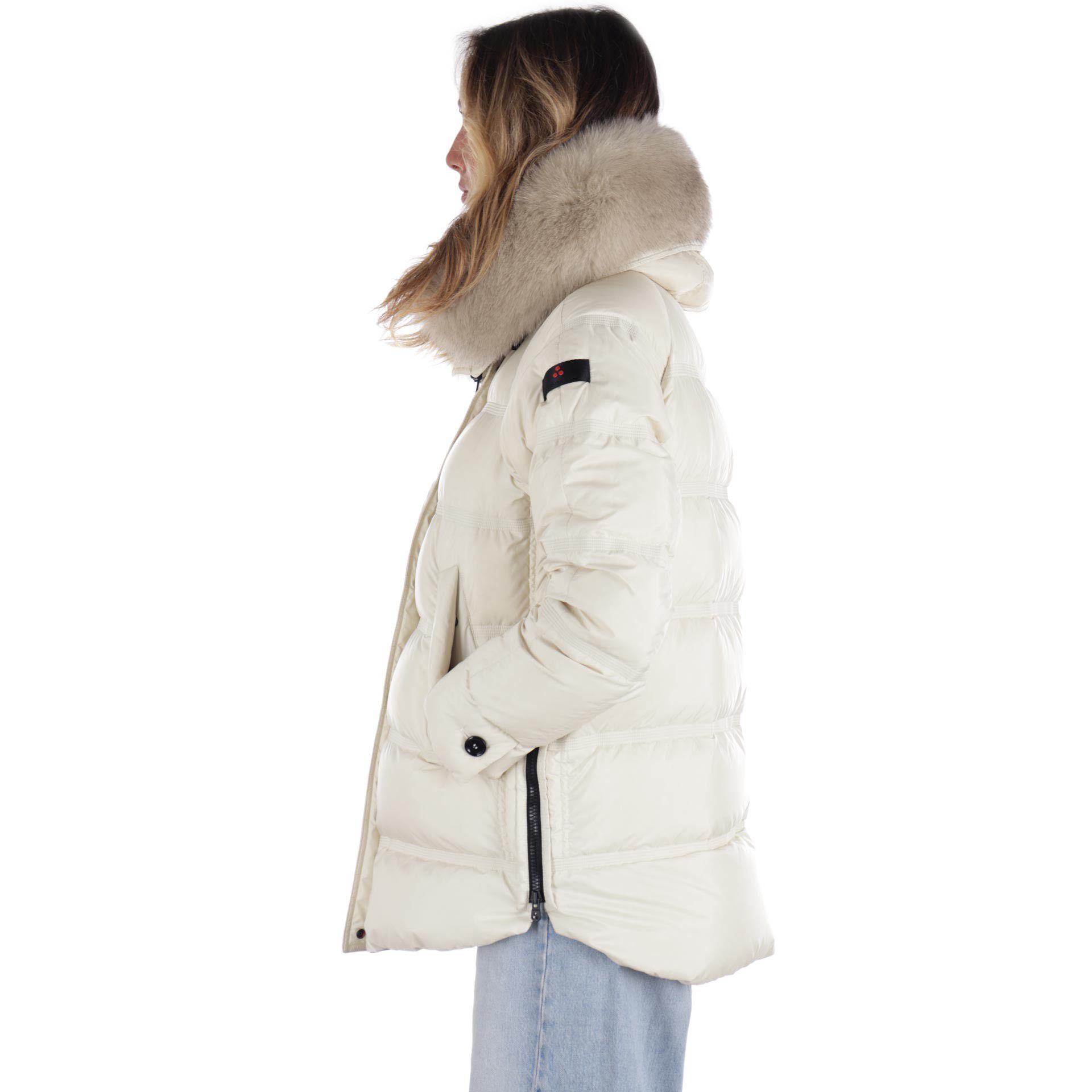 Peuterey puffer jacket tackat con bordo in pelliccia da donna