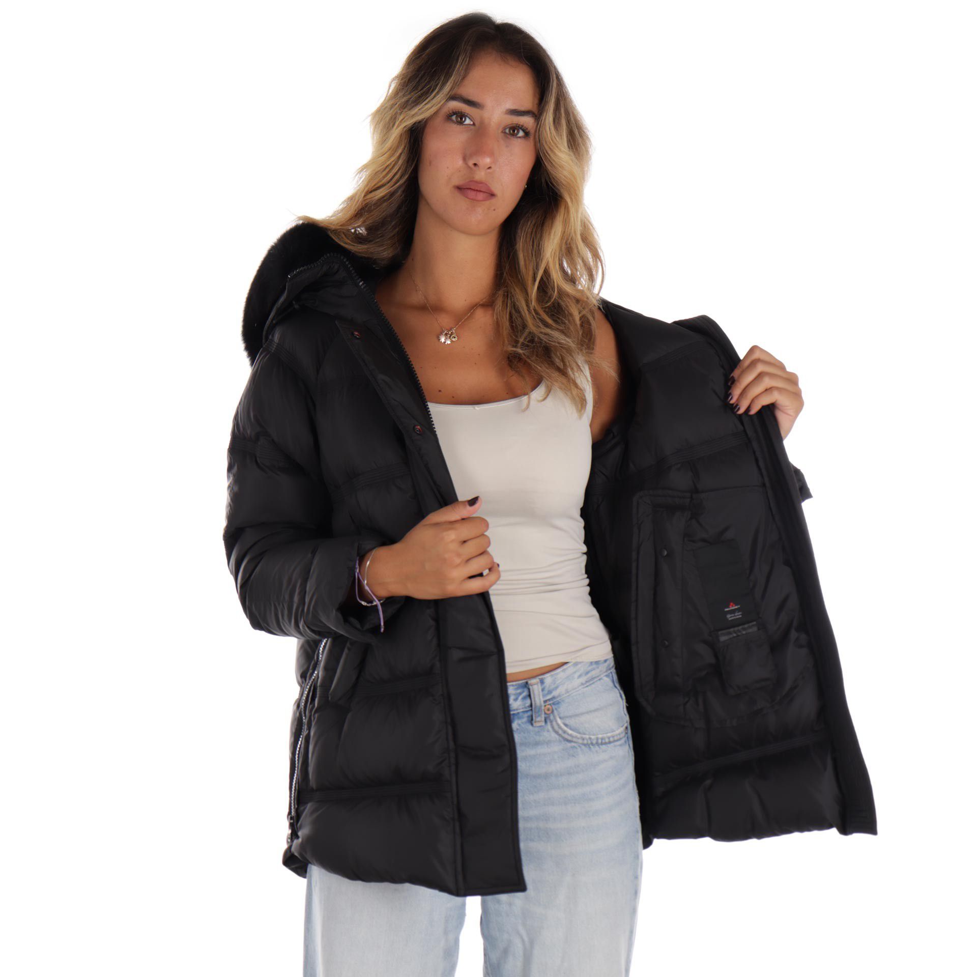 Peuterey puffer jacket takan con bordo in pelliccia da donna