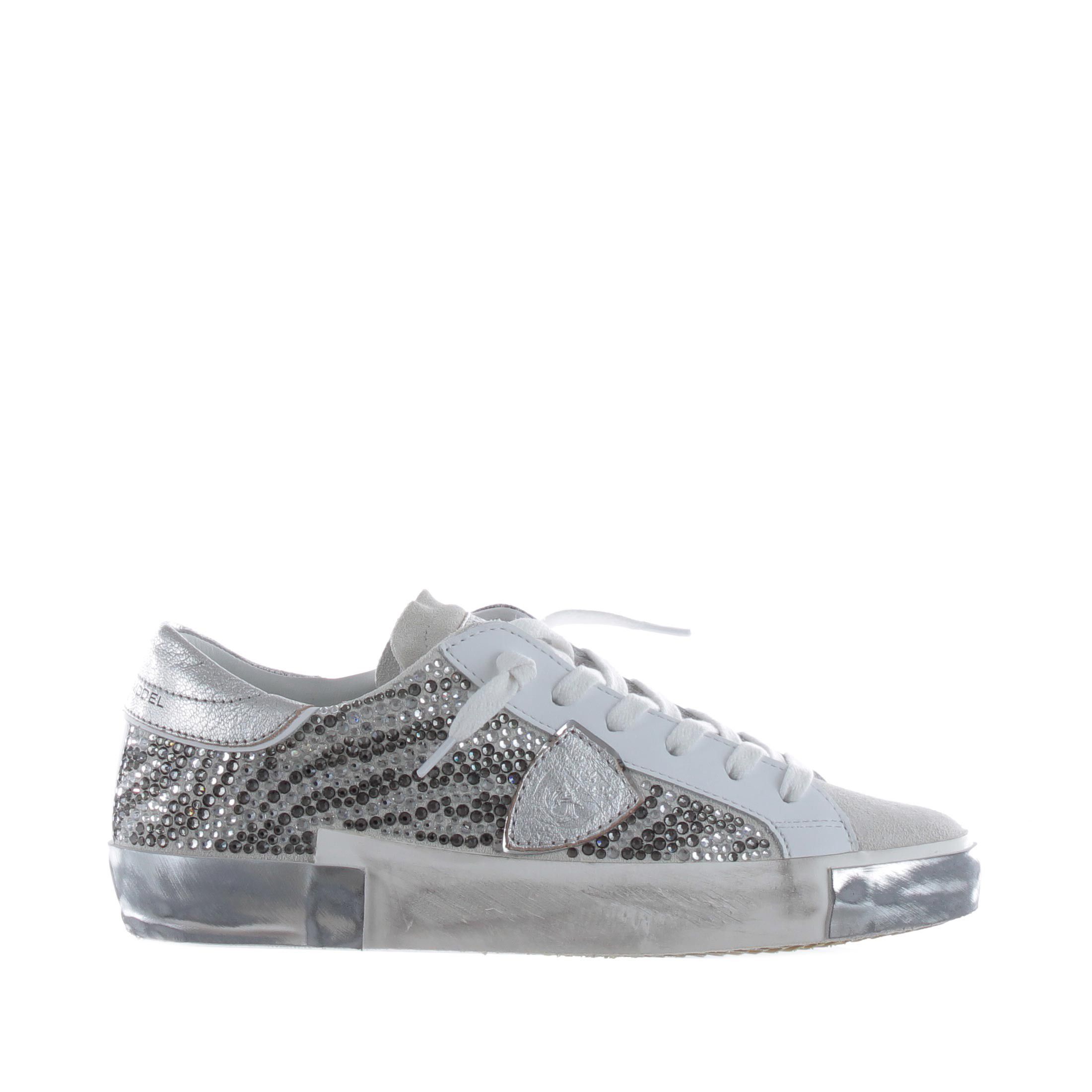 Philippe model sneaker paris x in pelle e camoscio con strass da donna