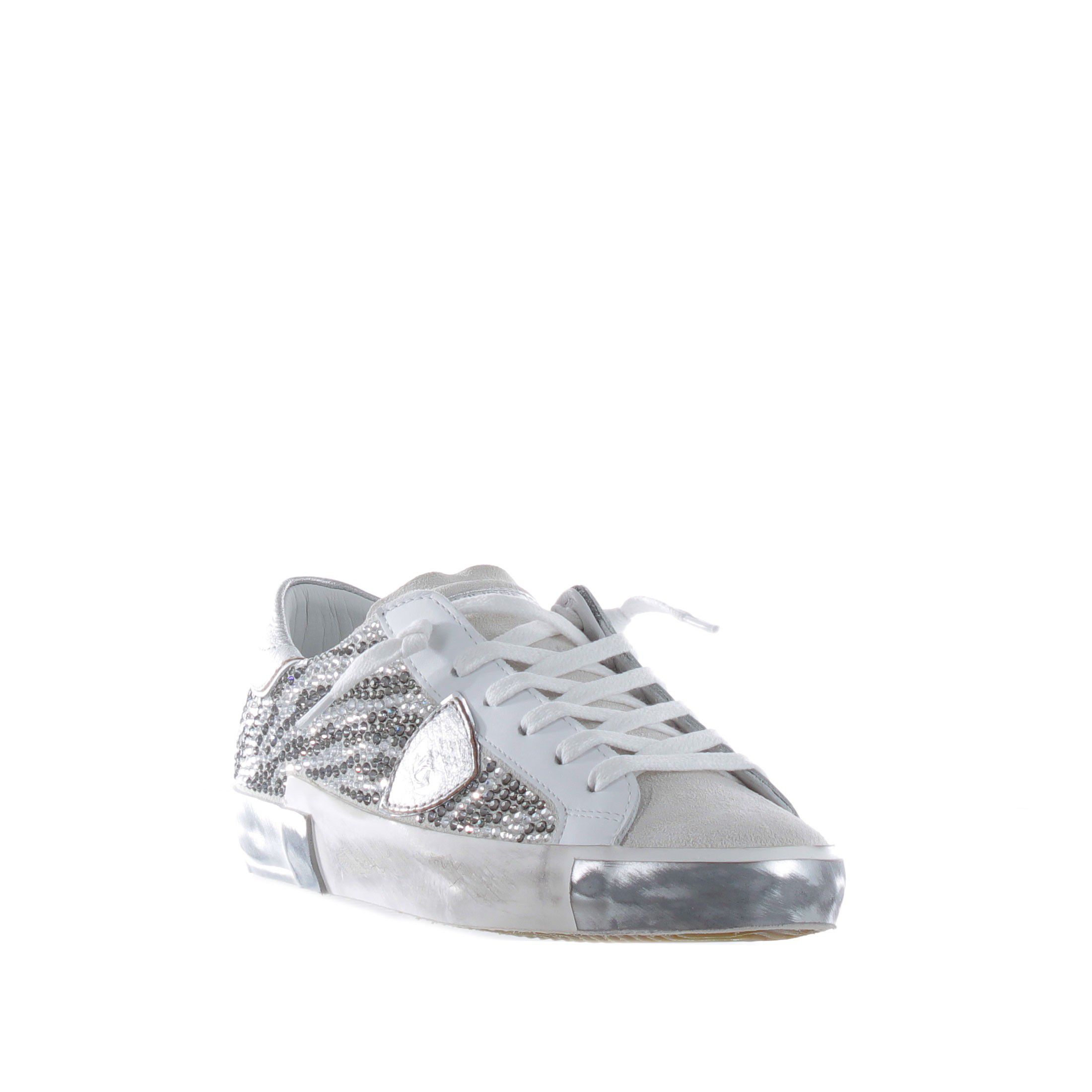 Philippe model sneaker paris x in pelle e camoscio con strass da donna