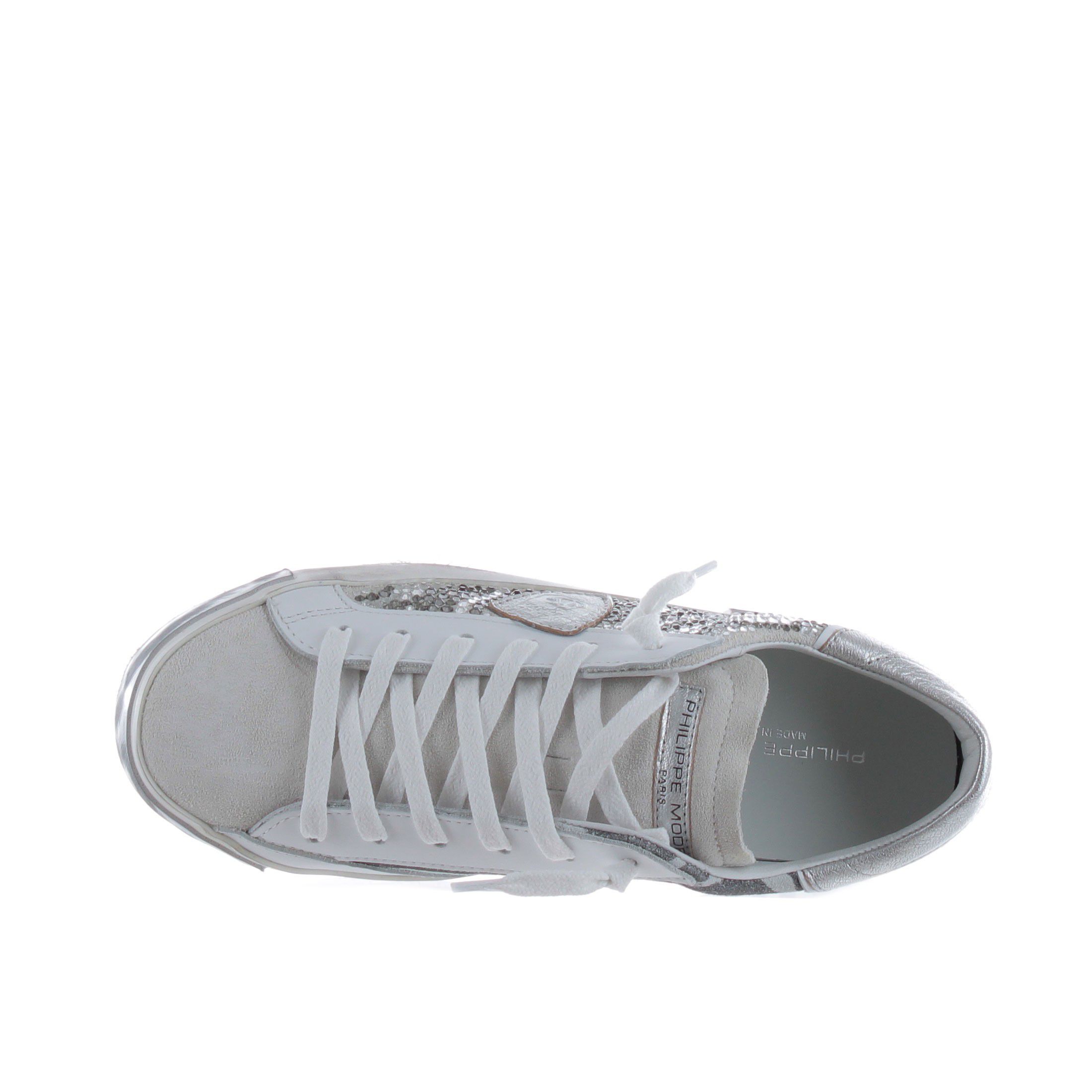 Philippe model sneaker paris x in pelle e camoscio con strass da donna