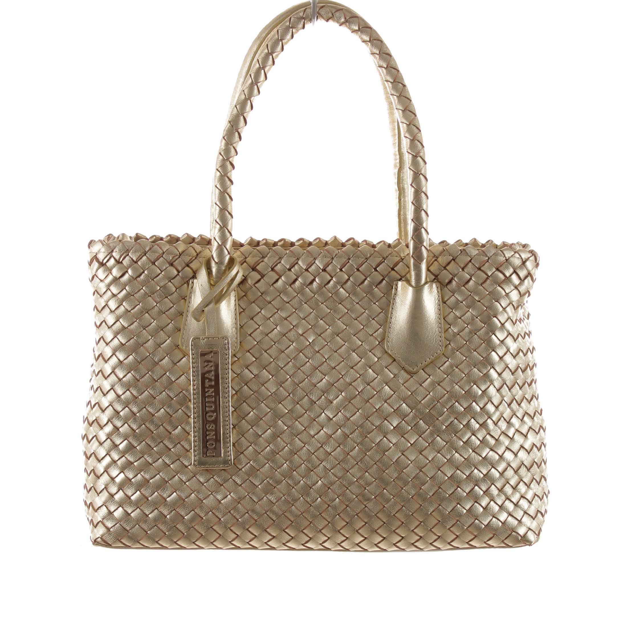 Pons quintana borsa shopping in pelle intrecciata da donna