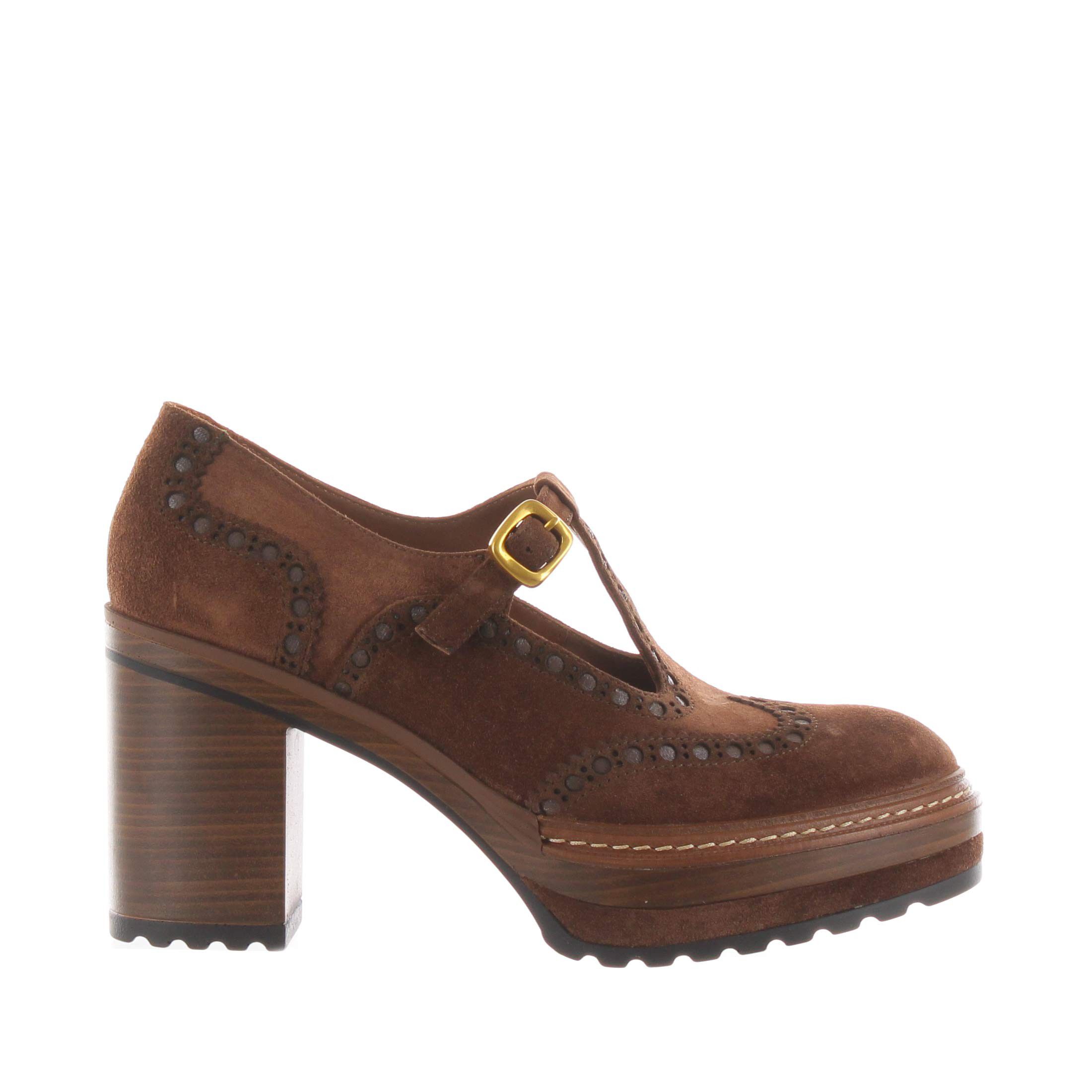 Pons quintana mocassino mary jane in velluto brogue con tacco da donna