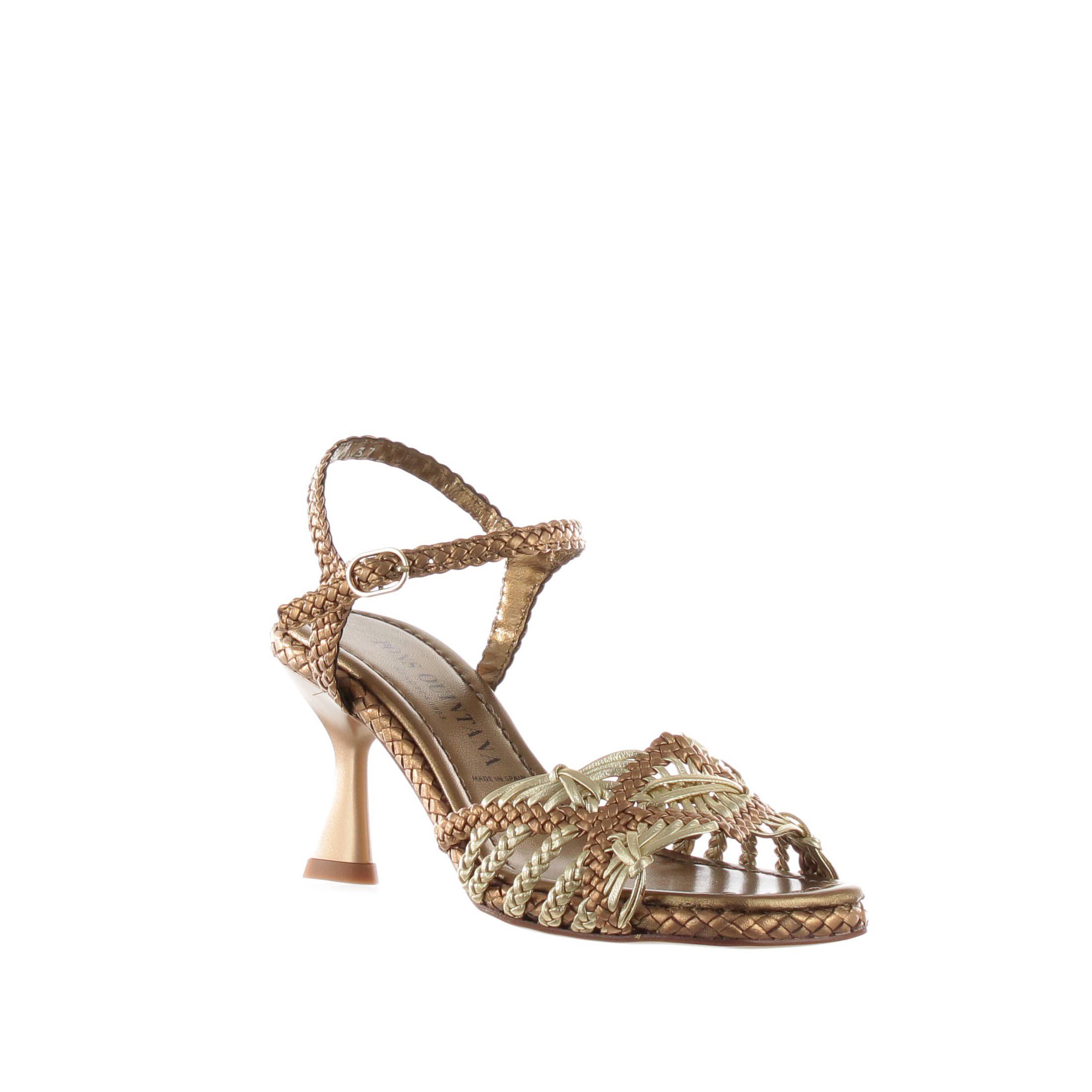 Pons quintana sandalo fiji in pelle intrecciata con tacco midi da donna